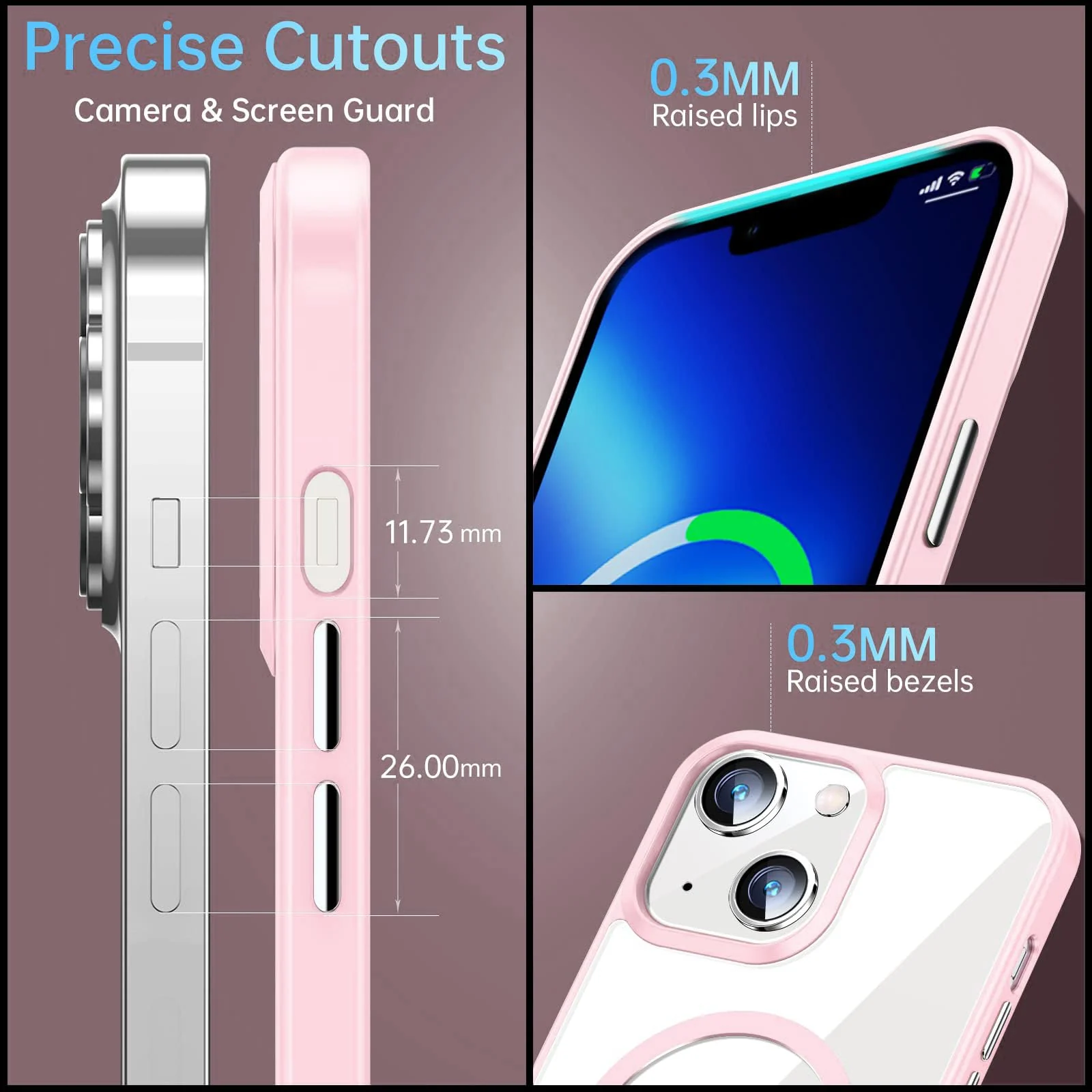 DL3 Mobilak Clear MagSafe-Compatible TPU Case for iPhone 13, iPhone 14 - Pink
