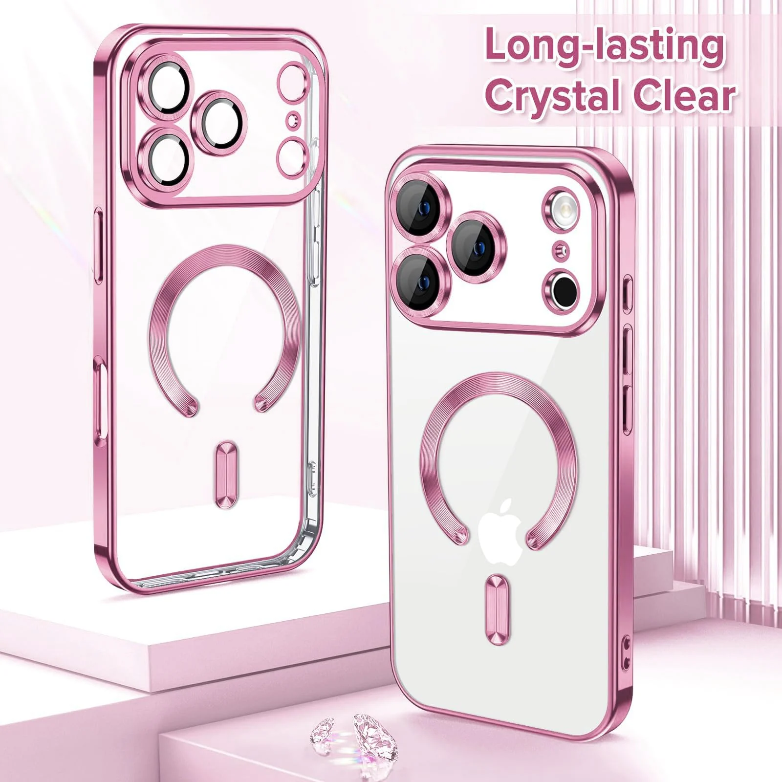 DL3 Mobilak Clear MagSafe-Compatible Magnetic Case for iPhone 17 Pro Max with Camera Protection and Magnetic Car-Mount Support - Pink