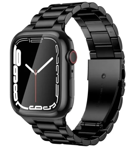 Metal Straps Compatible with Apple Watch 49MM 46MM 45MM 44MM 42MM(Series 3/2/1), Replacement Stainless Steel Business Band for iWatch Series Ultra 3/2/1 Series 12/11/10/9/8/7/6/5/4/SE (D-Black)