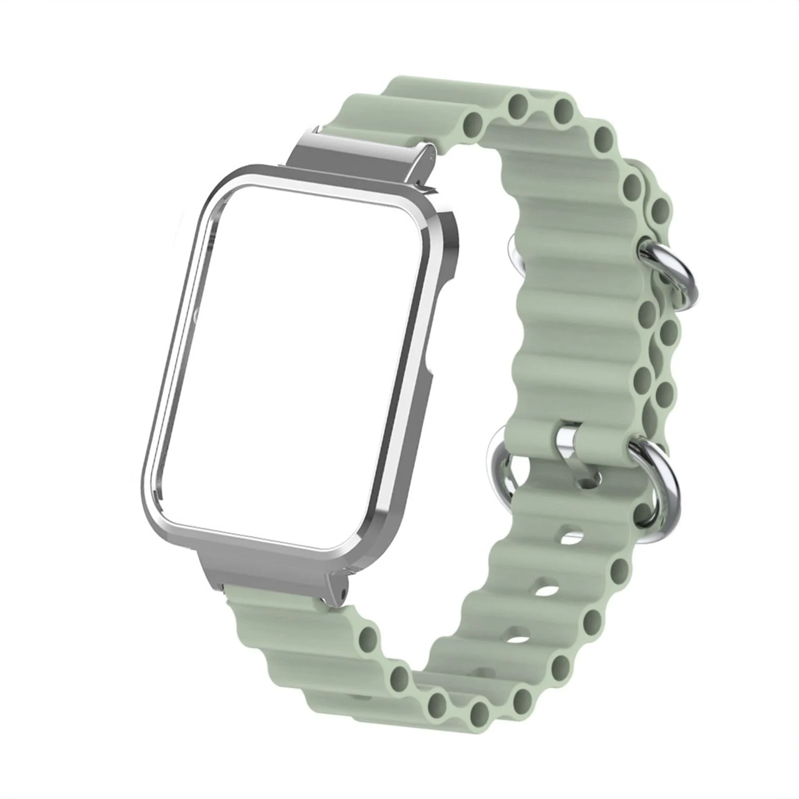 DL3 Mobilak Ocean Strap Compatible with Xiaomi Mi Watch Lite/Redmi Watch, Adjustable Silicone Strap with Metal Buckle, Band With Frame Metal Women Men Replacement Strap - Mint Green