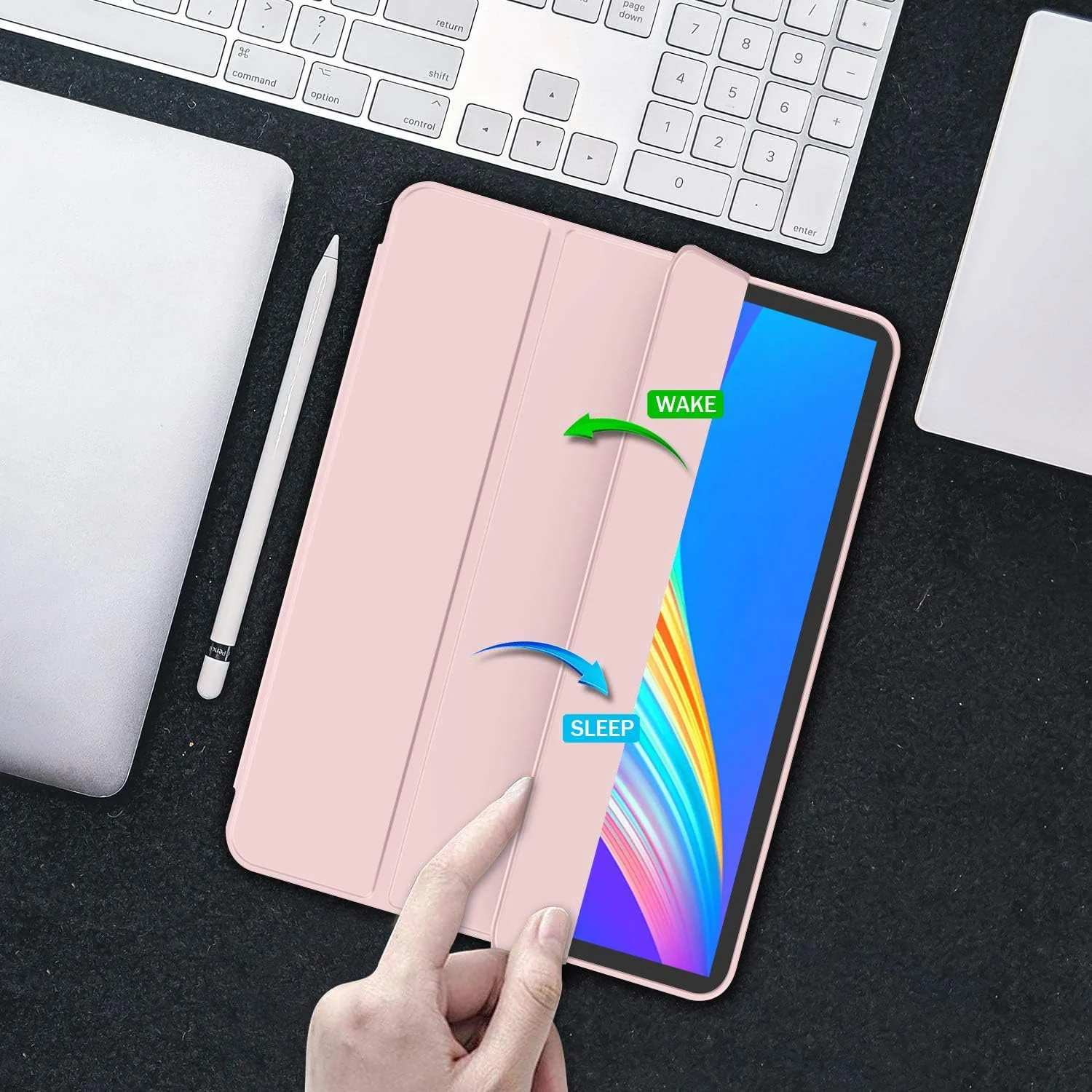 DL3 Mobilak New iPad Pro 12.9 Inch Case 2022/2021/2020(6th/5th/4th Gen) with Pencil Holder, Smart iPad Case [Support Touch ID and Auto Wake/Sleep] with Auto 2nd Gen Pencil Charging - Pink Sand