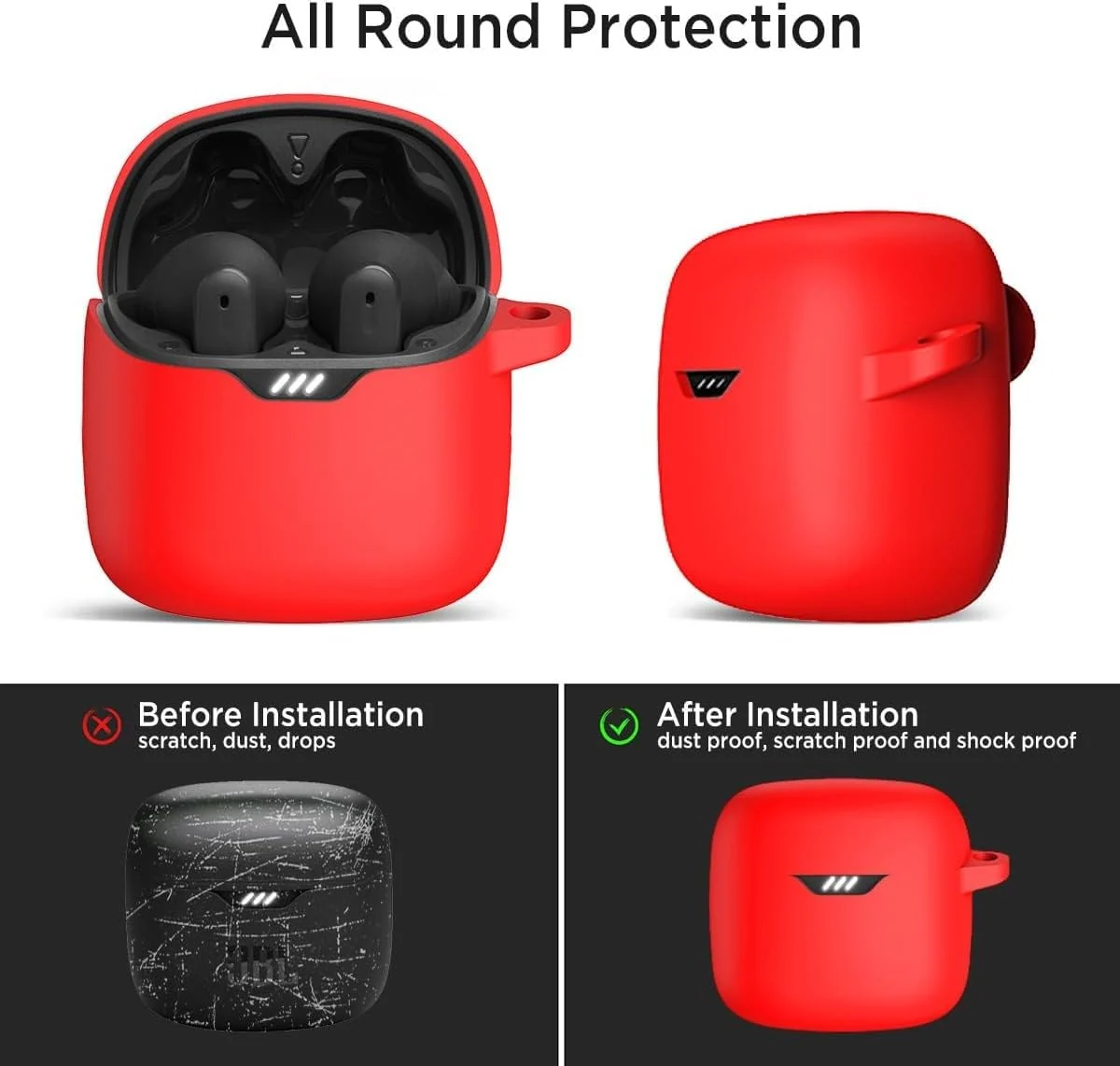 DL3 Mobilak Silicone Case Compatible with JBL Tune Flex Earbuds, Soft Silicone Protective Case Cover, Shockproof Sleeve with Carabiner For JBL Tune Flex - Red