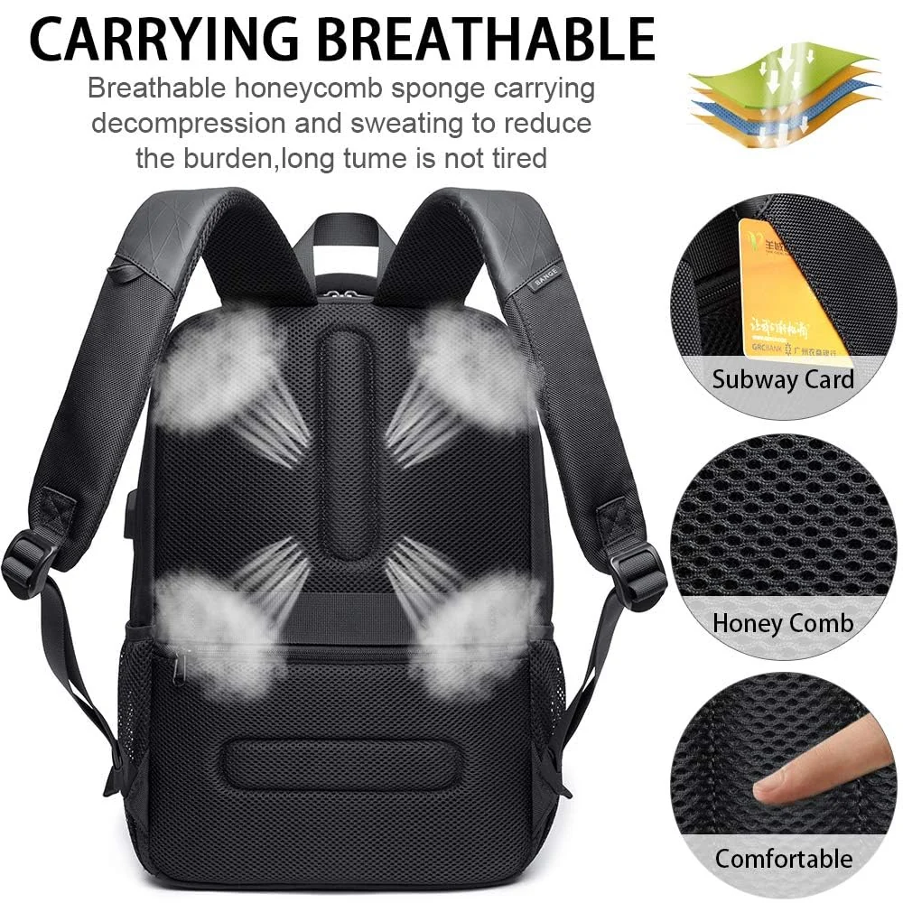 Mobigon Business Laptop Backpack, 15.6 Inch Travel Laptop Bag Rucksack with USB Charging Port, Water-Resistant Bag Daypack for Work College Computer Men Women Backpack - Black
