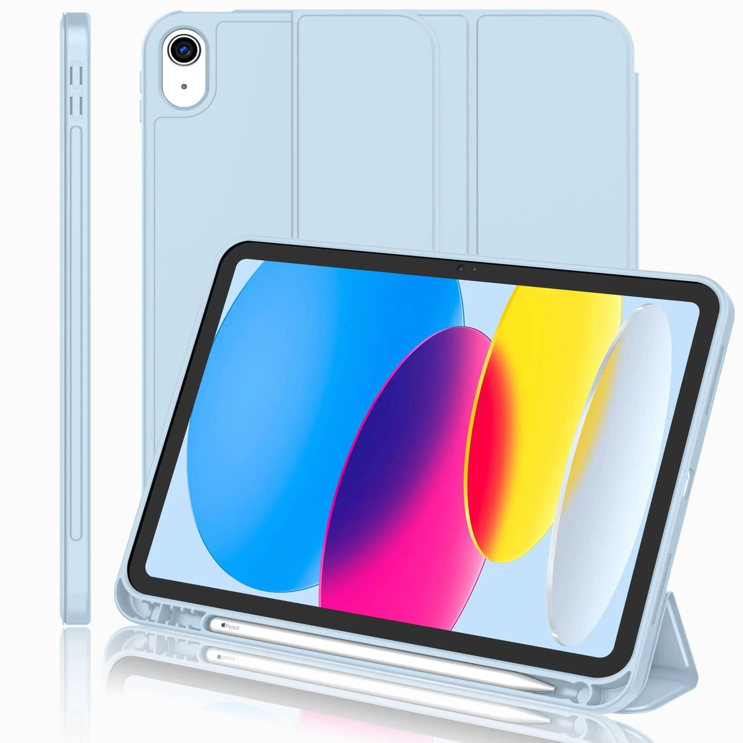 DL3 Mobilak iPad (A16) 11th Generation 11 Inch 2025/10th Generation 10.9 Inch 2022 with Pencil Holder, iPad 10 Flexible TPU Back Shell Smart Trifold Stand Protective Cover Auto Wake/Sleep - Sky Blue