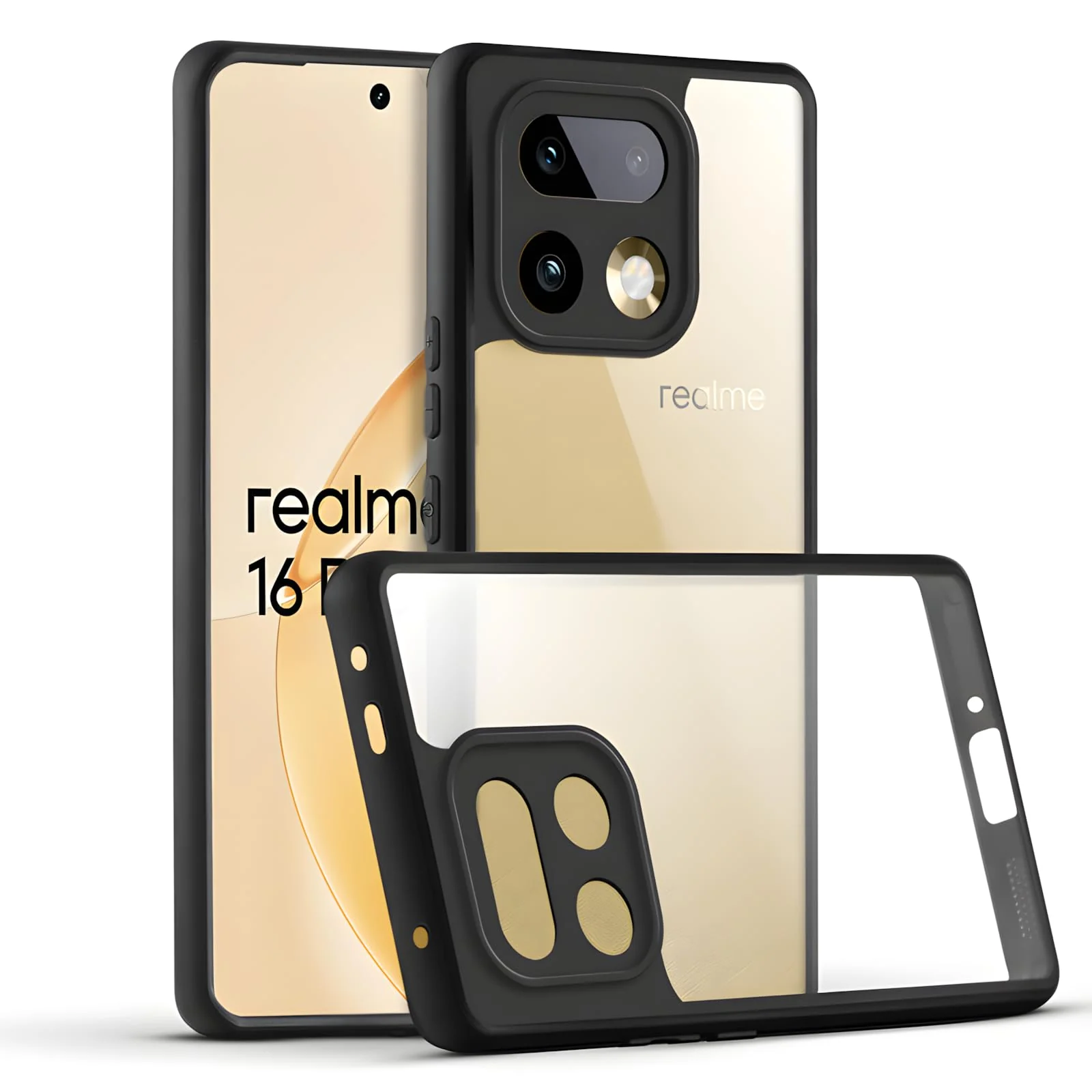 DL3 Mobilak Case Transparent For realme 16 Pro Plus / 16 Pro+ 5G, Military-Grade Shockproof Anti-Yellowing, Slim Protective Phone Case Bumper Cover With Camera Protective - Black