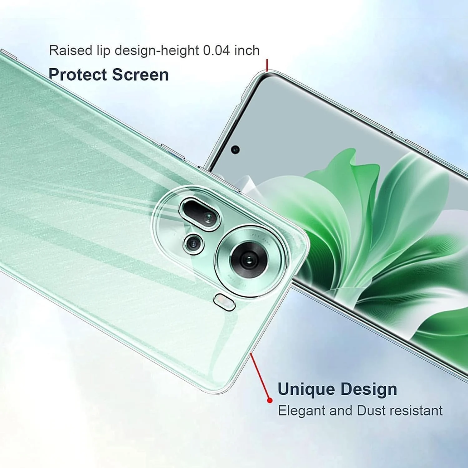 DL3 Mobilak Case Compatible with OPPO Reno 11 5G Case Crystal Soft TPU Gel Case Flexible Silicone Anti-Scratch Camera Protection TPU Cover - Clear
