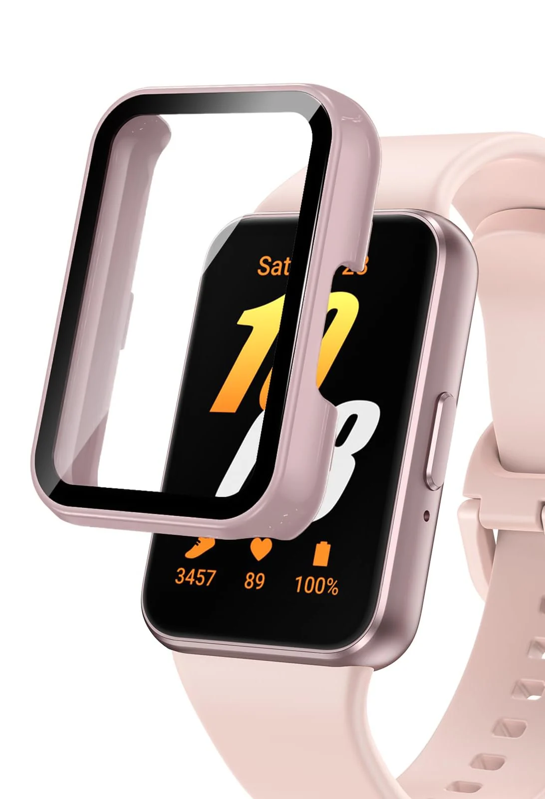 DL3 MOBILAK Full-Coverage Watch Case with Tempered Glass for Samsung Galaxy Fit 3, Pink