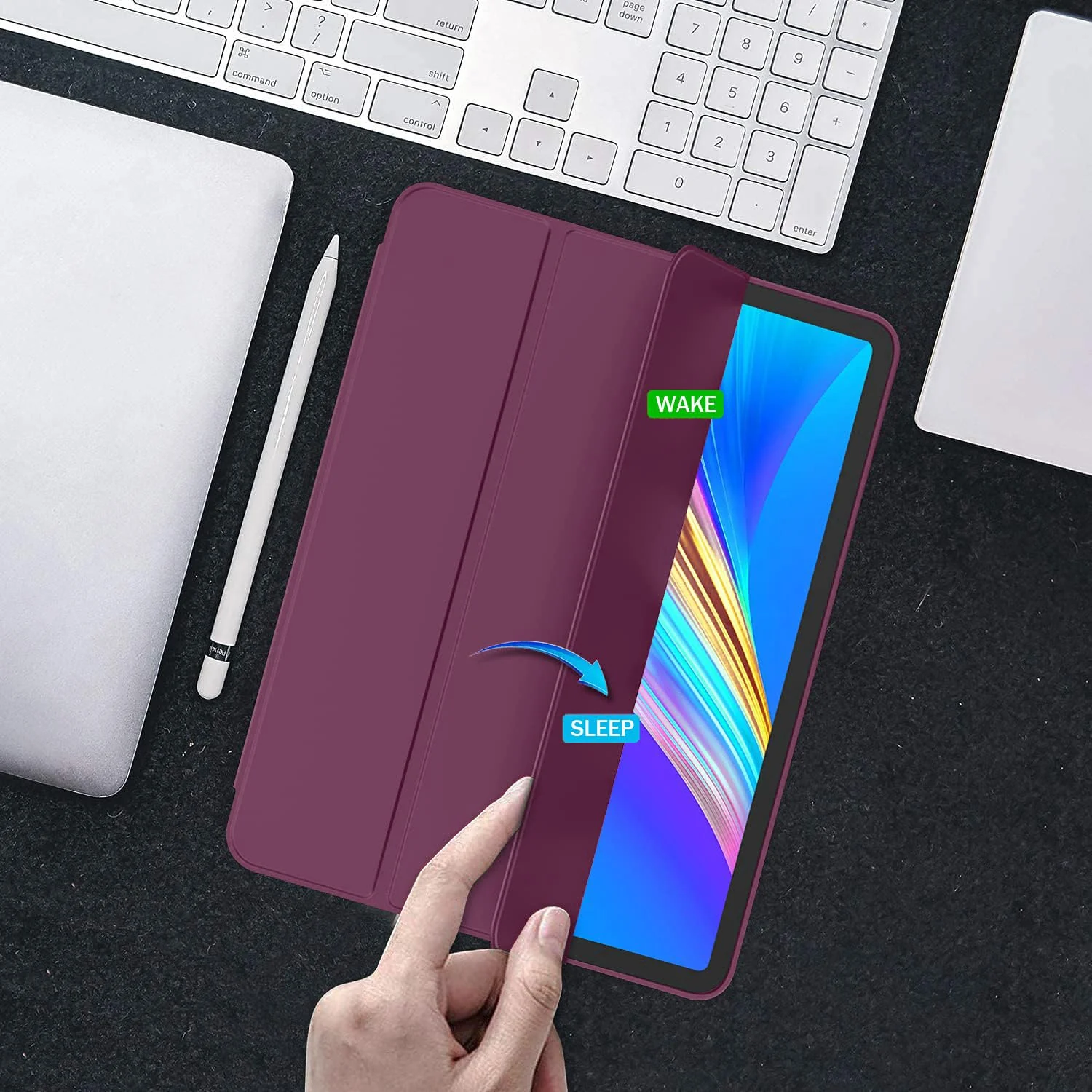 DL3 Mobilak iPad Pro 11 Inch Case 2022(4th Gen)/2021(3rd Gen)/2020(2nd Gen) with Pencil Holder, Smart Case [Support Touch ID and Auto Wake/Sleep] with Auto 2nd Gen Pencil Charging - Wine Red