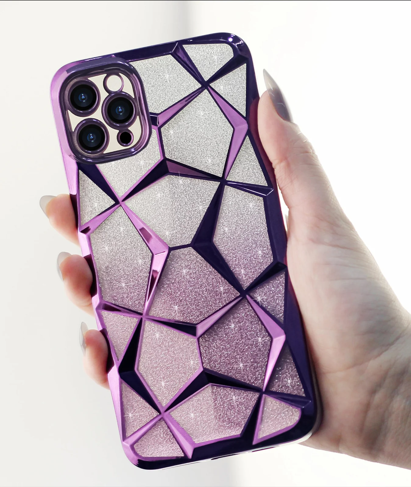DL3 Mobilak Compatible with iPhone 16 Pro Max 6.9-inch Case Plating Bling Gradient Glitter Clear Cover Soft TPU Silicone Cute Camera Protection Shockproof Back for Women Girls Case - Purple