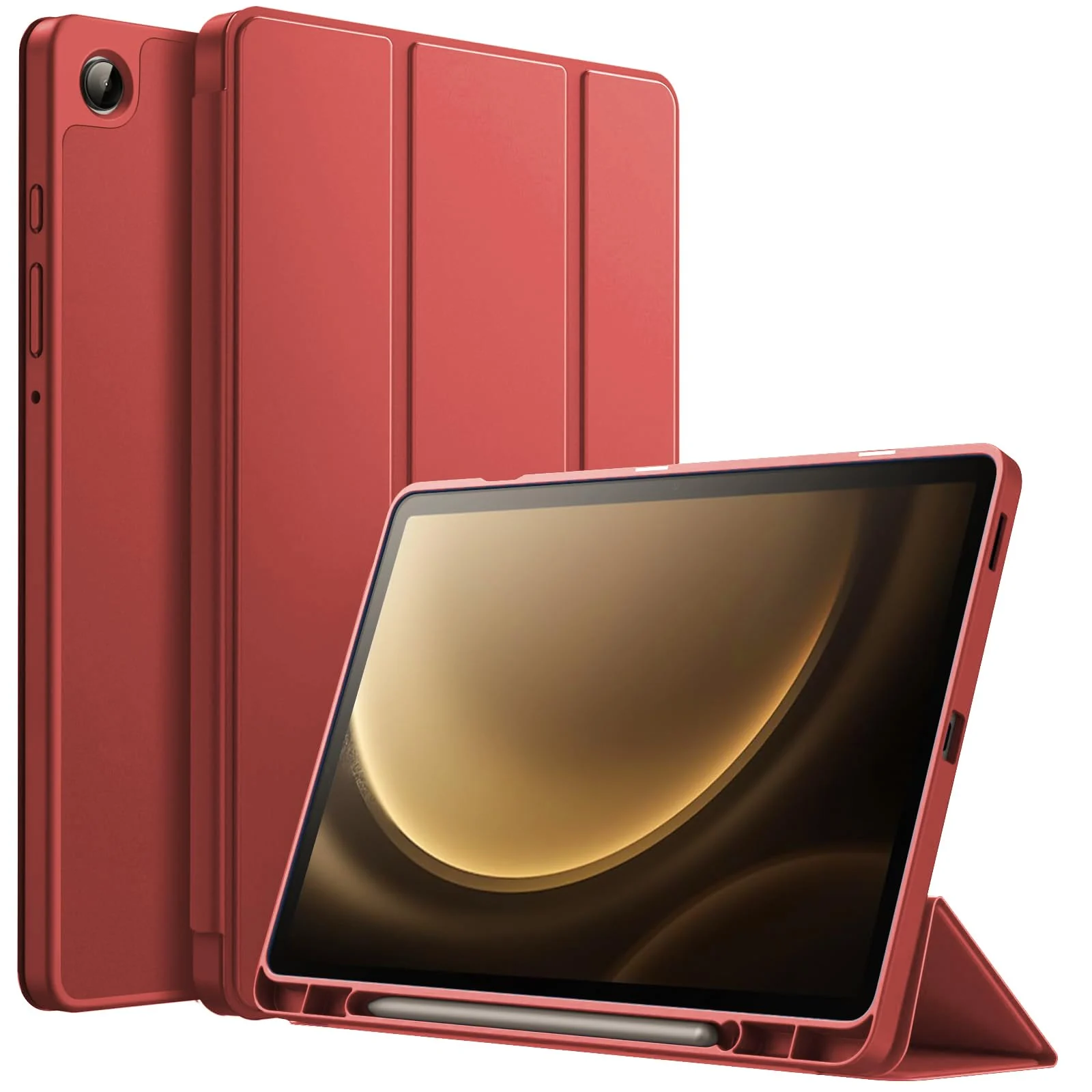 DL3 Mobilak Samsung Galaxy Tab A9 Cover Case 8.7 inch Tablet Cover [SM-X110/X115/X117] Case with Pen Holder, Soft TPU Back Trifold Stand Protective Smart Cover Flip, Auto Wake&Sleep - Red