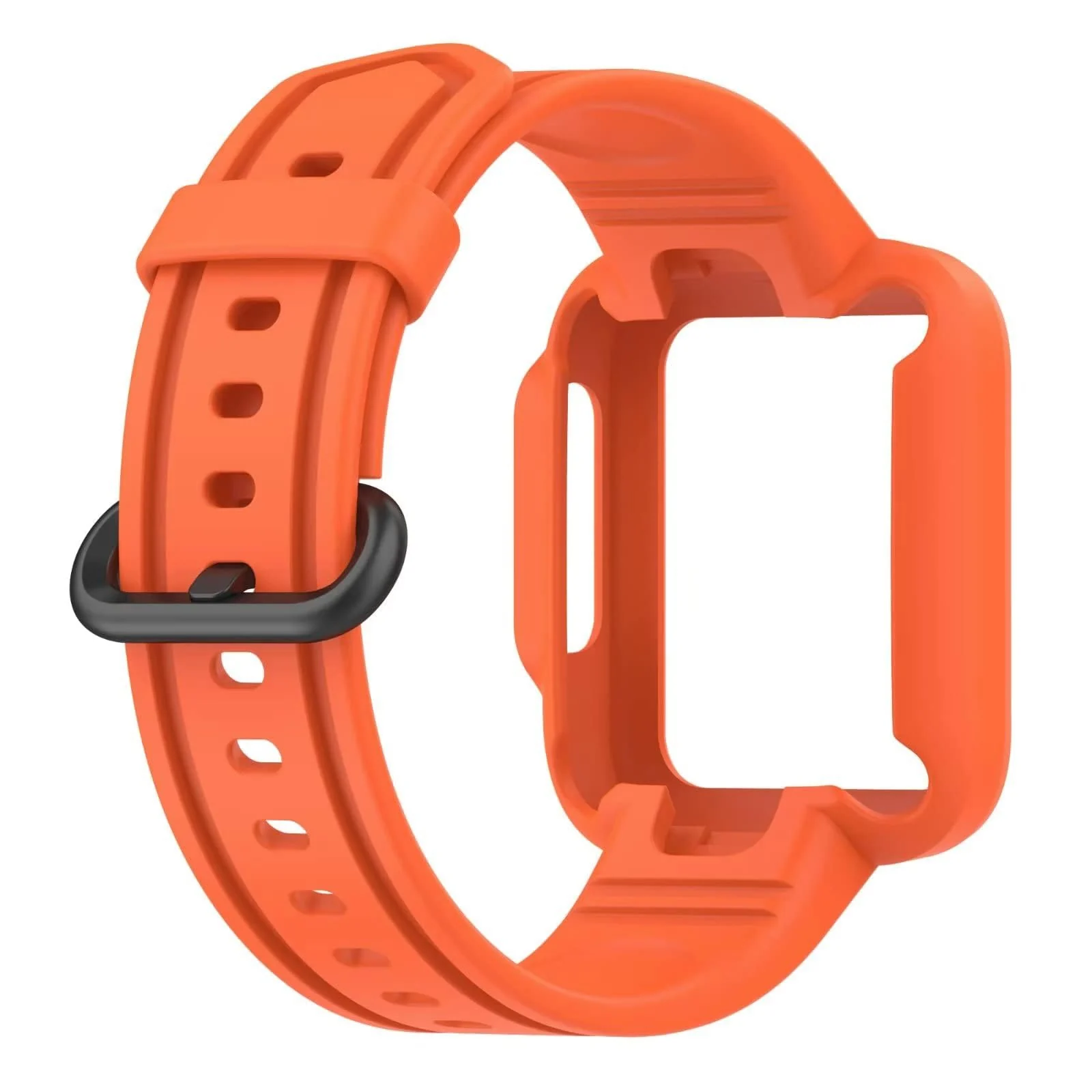 DL3 Mobilak Replacement Wrist Band Compatible with Xiaomi MI Watch Lite/Redmi Watch 2 Lite/Poco Watch/Redmi Watch 2/Horloge 2, Adjustable Soft Silicone Wrist Strap with Cover (Orange), unisex-adult - Black