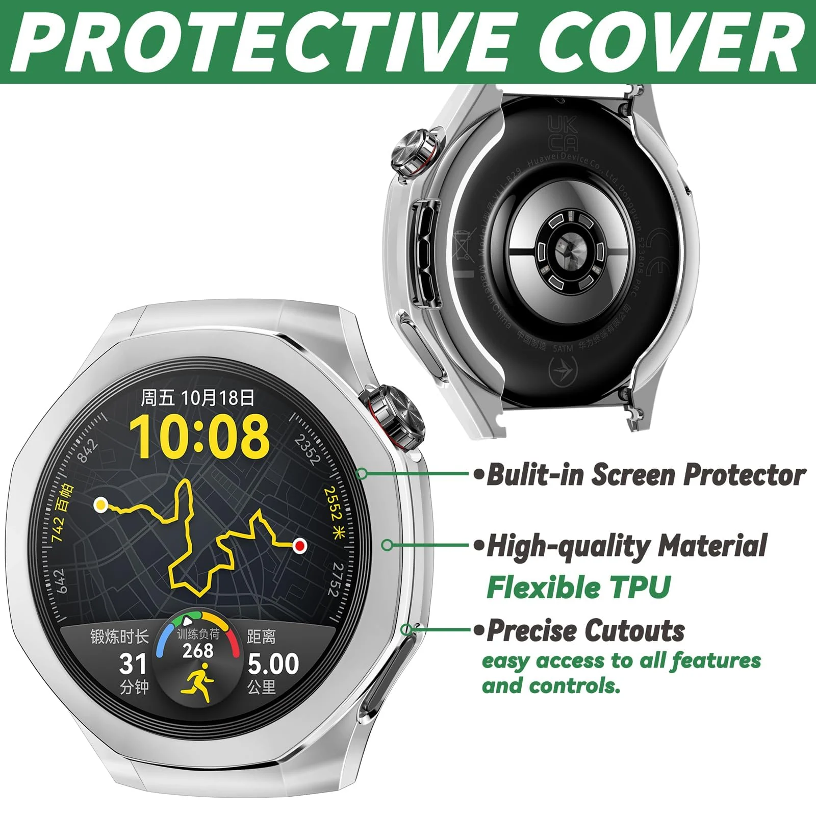 DL3 Mobilak Protective Case compatible with Huawei Watch GT 5 Pro 46mm, All-around Flexible TPU Case with Built-in Screen Protector, Soft Frame & Shockproof Cover fit Huawei Watch GT5 Pro - Silver