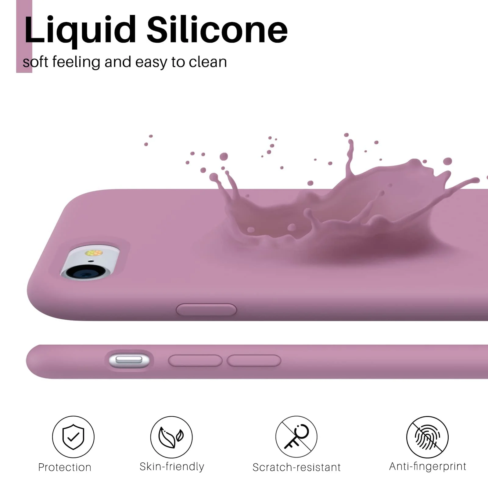 DL3 Mobilak Liquid Silicone Protective Case with Soft Microfiber Lining for iPhone SE 2022, SE 2020, iPhone 7, iPhone 8 - Lilac Purple