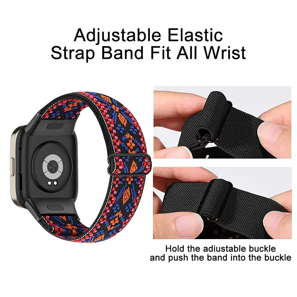 DL3 Mobilak Elastic Straps Compatible with Xiaomi Redmi Watch 3 (Not for Redmi Watch 3 Lite/Active) Men Women, Adjustable Stretchy Bracelets Sport Nylon Replacement Bracelet - Bohemia Red