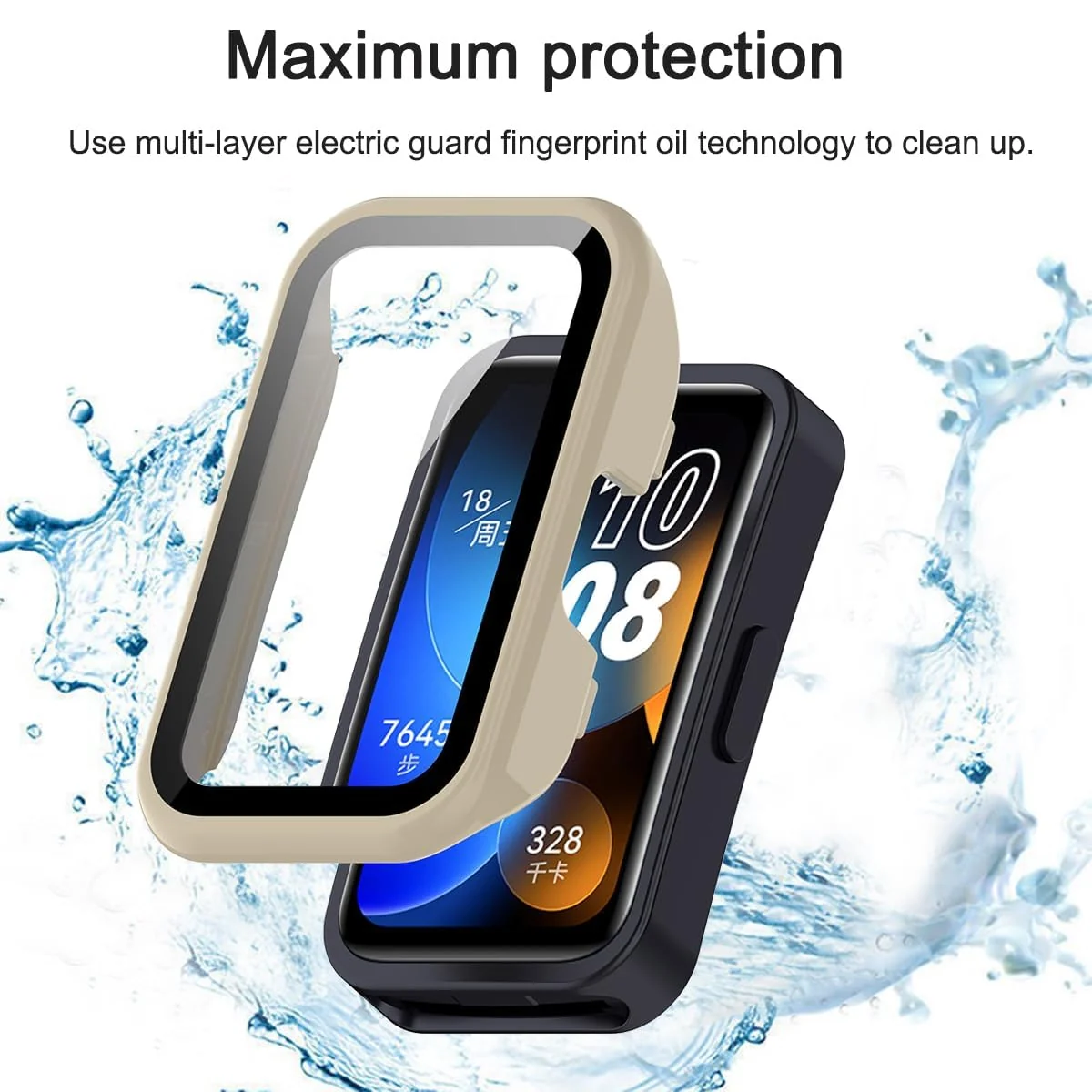 DL3 MOBILAK Protective Case Compatible with Huawei Band 9/8 9H Hardness PC Case Bumper Full Slim Protective Cover with Tempered Glass For HUAWEI Band 8/9 - Ivory White