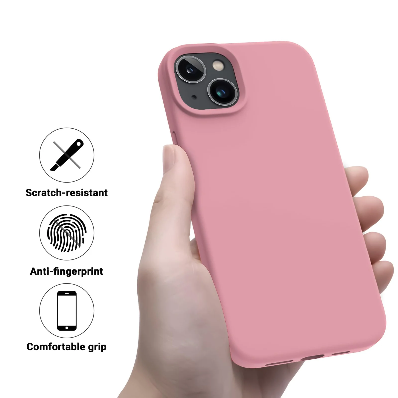DL3 Mobilak Liquid Silicone Case for iPhone 13 / iPhone 14 (6.1 Inch), Shock-absorbing protection, Scratch-resistant surface, Soft microfiber lining - Pink