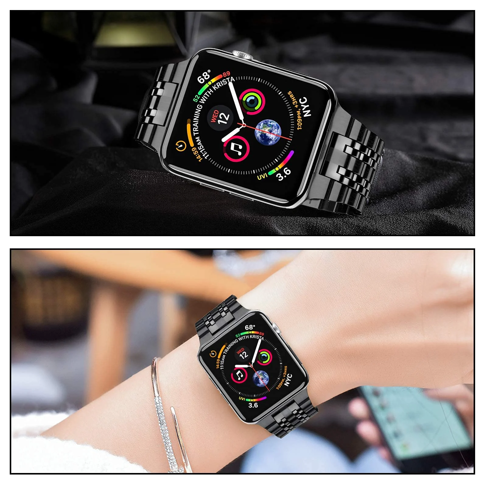 DL3 MOBILAK Band For Apple Watch Ultra Band 49mm 45mm 44mm 42mm 41mm 40mm 38mm, Metal Stainless Steel Strap for Apple Watch Series 8 Ultra 7 6 5 4 3 2 1 Se (42MM/44MM/45MM/49MM) - Black