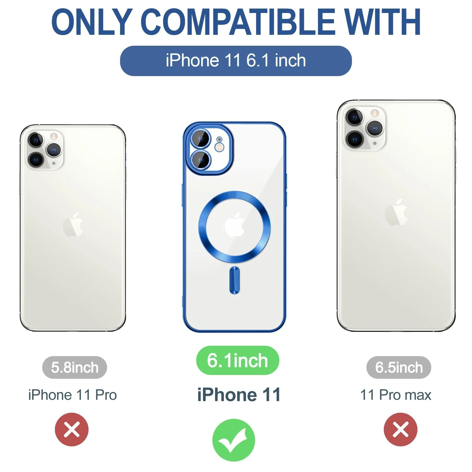 DL3 Mobilak Clear TPU Case for iPhone 11 (6.1 Inch) Compatible with, Compatible with MagSafe accessories, Supports wireless charging, Camera protection - Blue