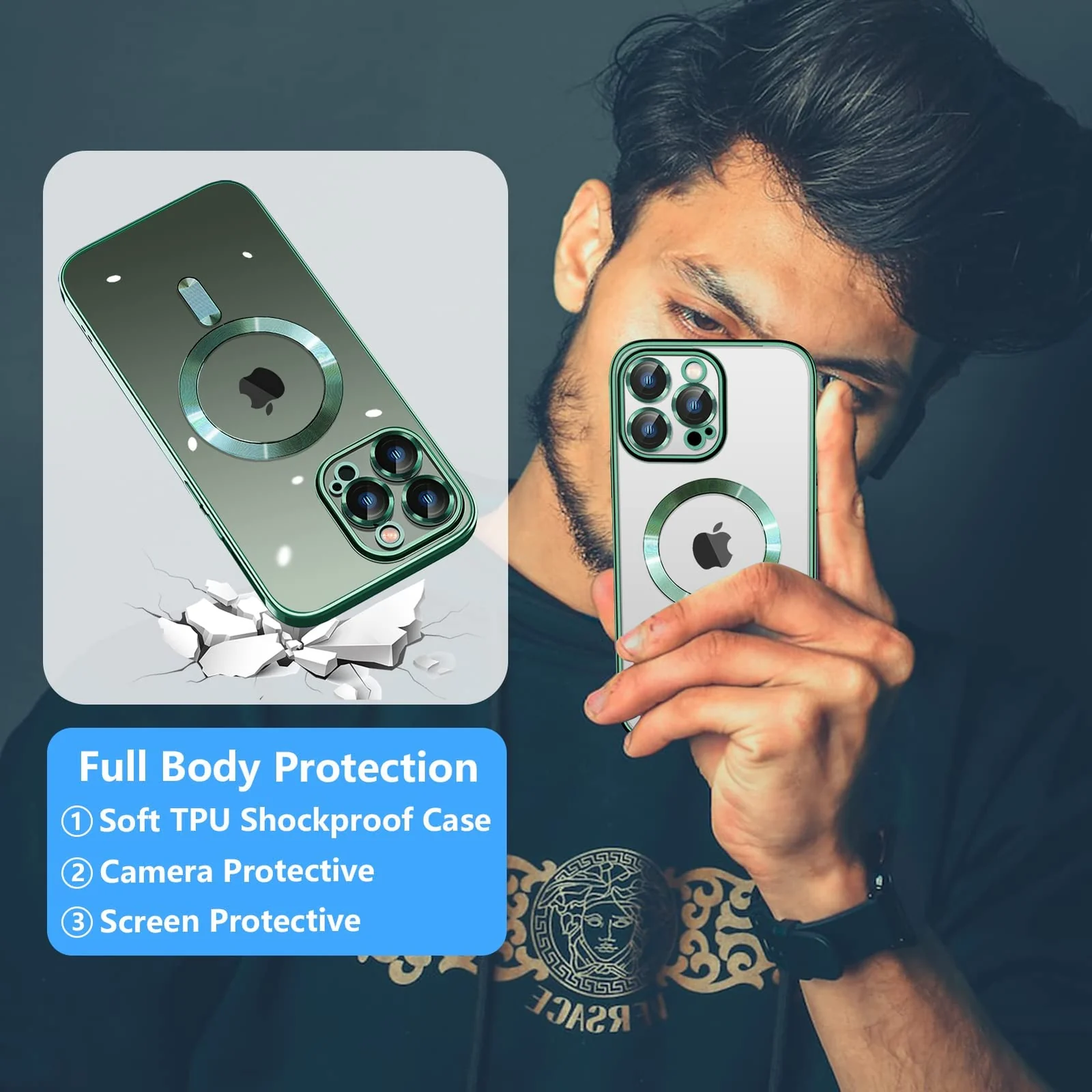DL3 Mobilak Clear MagSafe-Compatible TPU Case and Camera Lens Protector for iPhone XS Max - Green