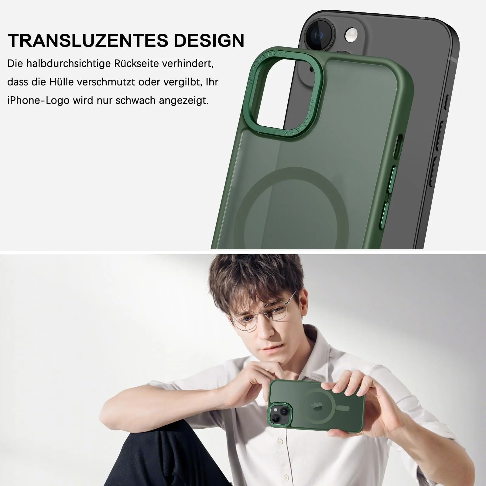 DL3 Mobilak Case for iPhone 15+ Plus/iPhone 14 Plus 6.7-Inch Magnetic Translucent Matte Phone Cases [Compatible with MagSafe] Thin Slim Fit Shockproof Hard Protective Cover - Green