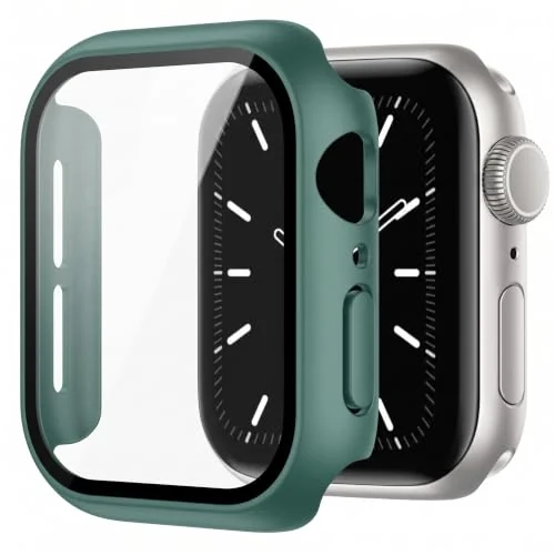 Dl3 Mobilak Hard Case Designed for Apple Watch Series 8/7/6/5/4/Series SE/SE 2 44MM, Built-in 9H [HD Clear] Tempered Glass Screen Protector, [Full Protection] Slim Cover for 44MM (Green)