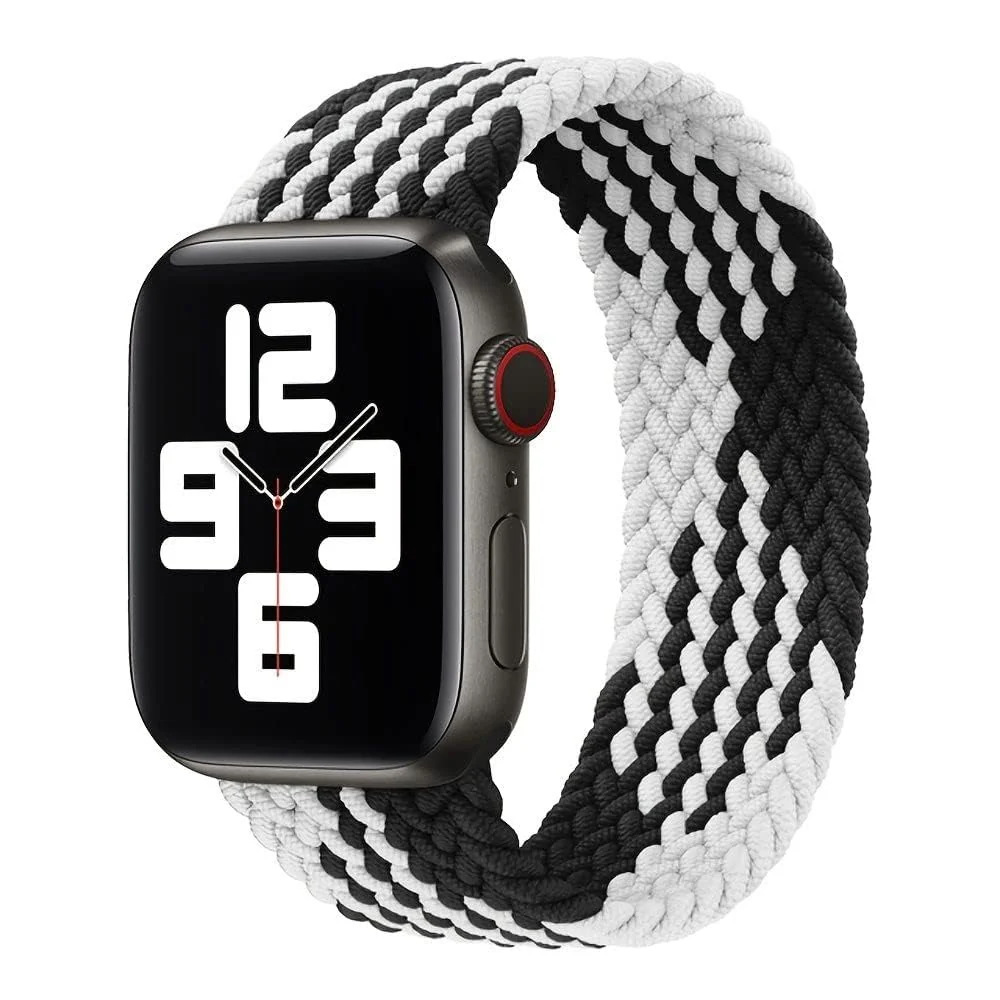 DL3 Mobilak Braided Solo Loop Band For Apple Watch Band 49mm 45mm 44mm 42mm, Replacement Wristband Nylon Strap for iWatch Series SE 9/8/7/6/5/4/3/2/1/Ultra/Ultra 2 (Small) - Black White