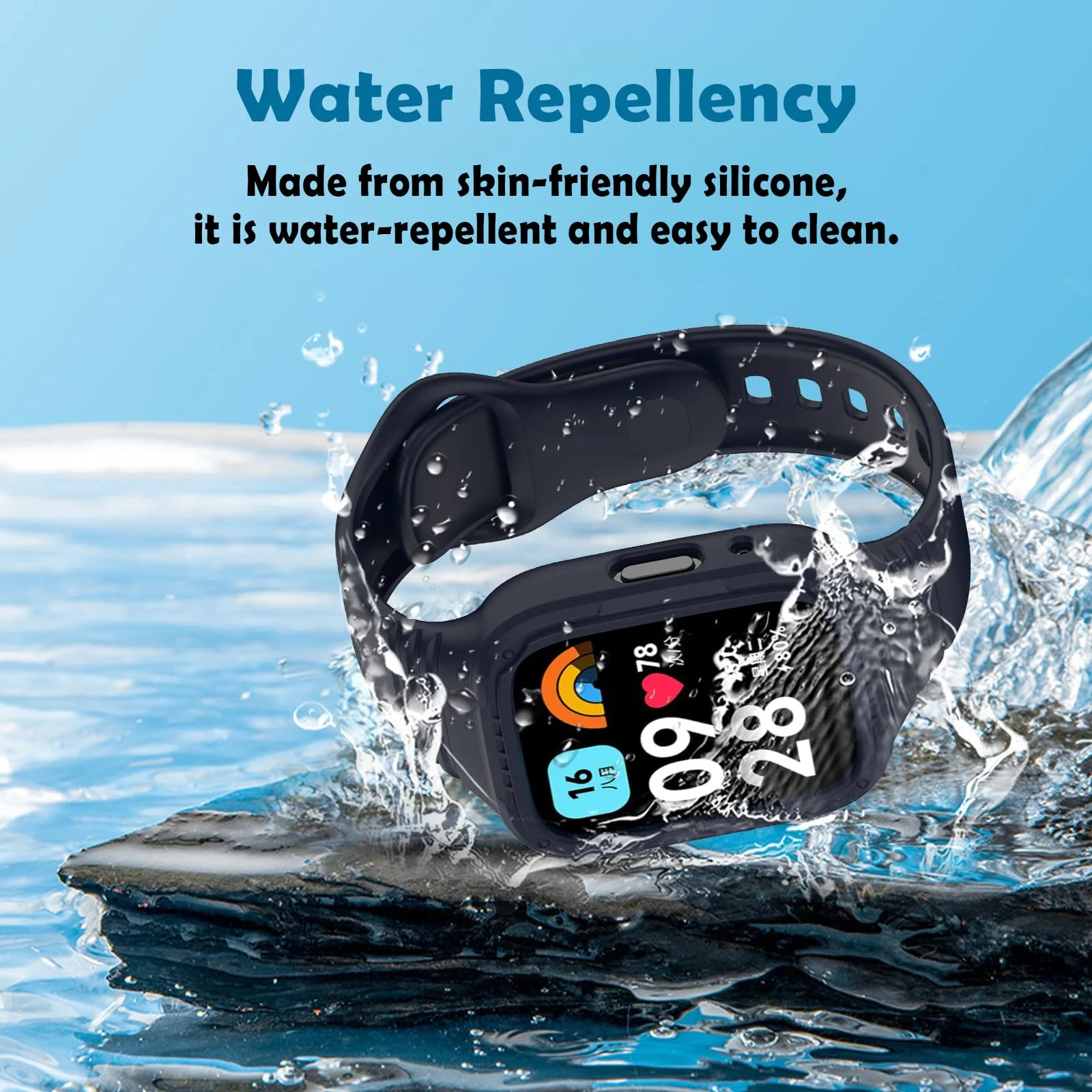 DL3 Mobilak Strap With Cover Compatible with Xiaomi Redmi Watch 3 Lite/Redmi Watch 3 Active, Silicone Sport Band Replacement Watchband with Bumper Case, Adjustable Wristband - Midnight Blue