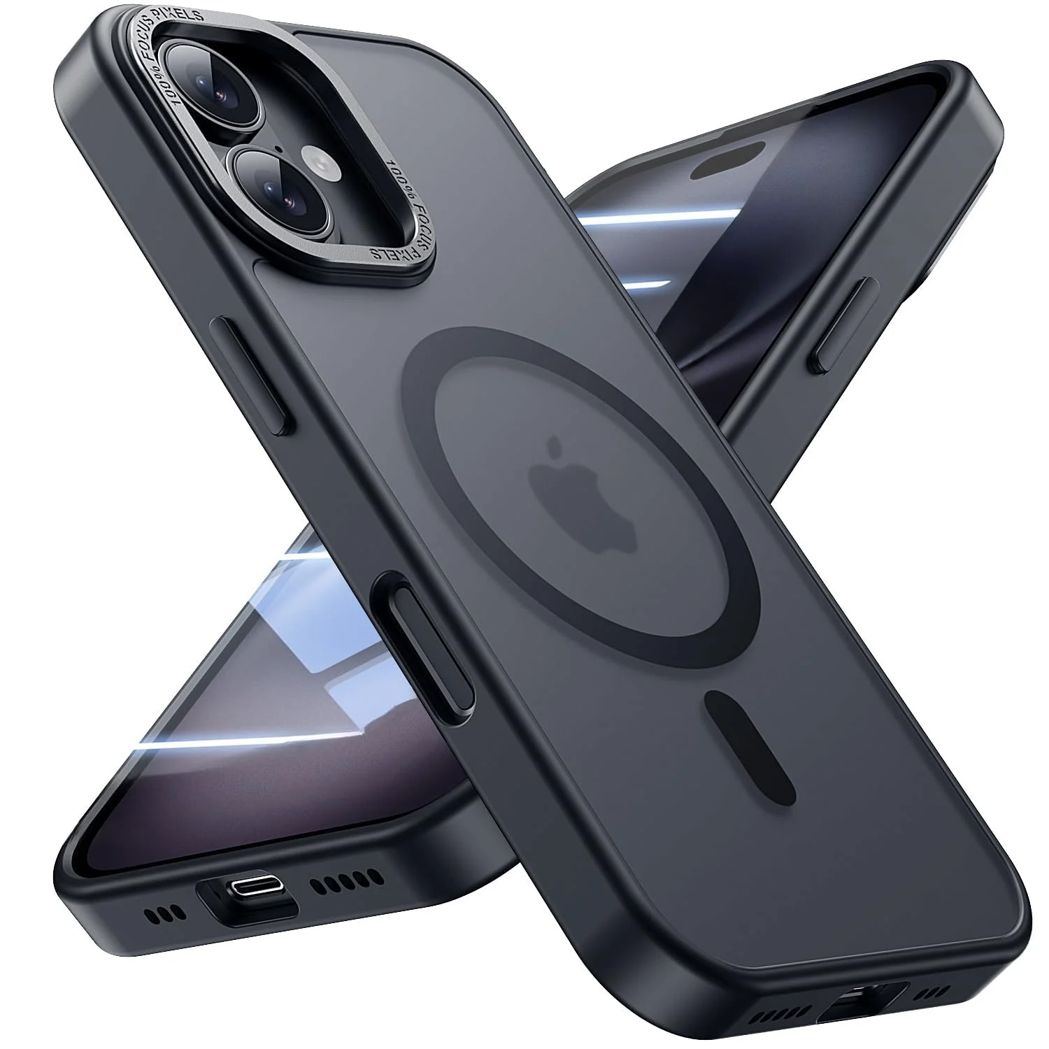 DL3 Mobilak Translucent Matte Case for iPhone 16 6.1-Inch, Compatible with MagSafe accessories, Supports wireless charging, Built-in magnetic car-mount support - Black