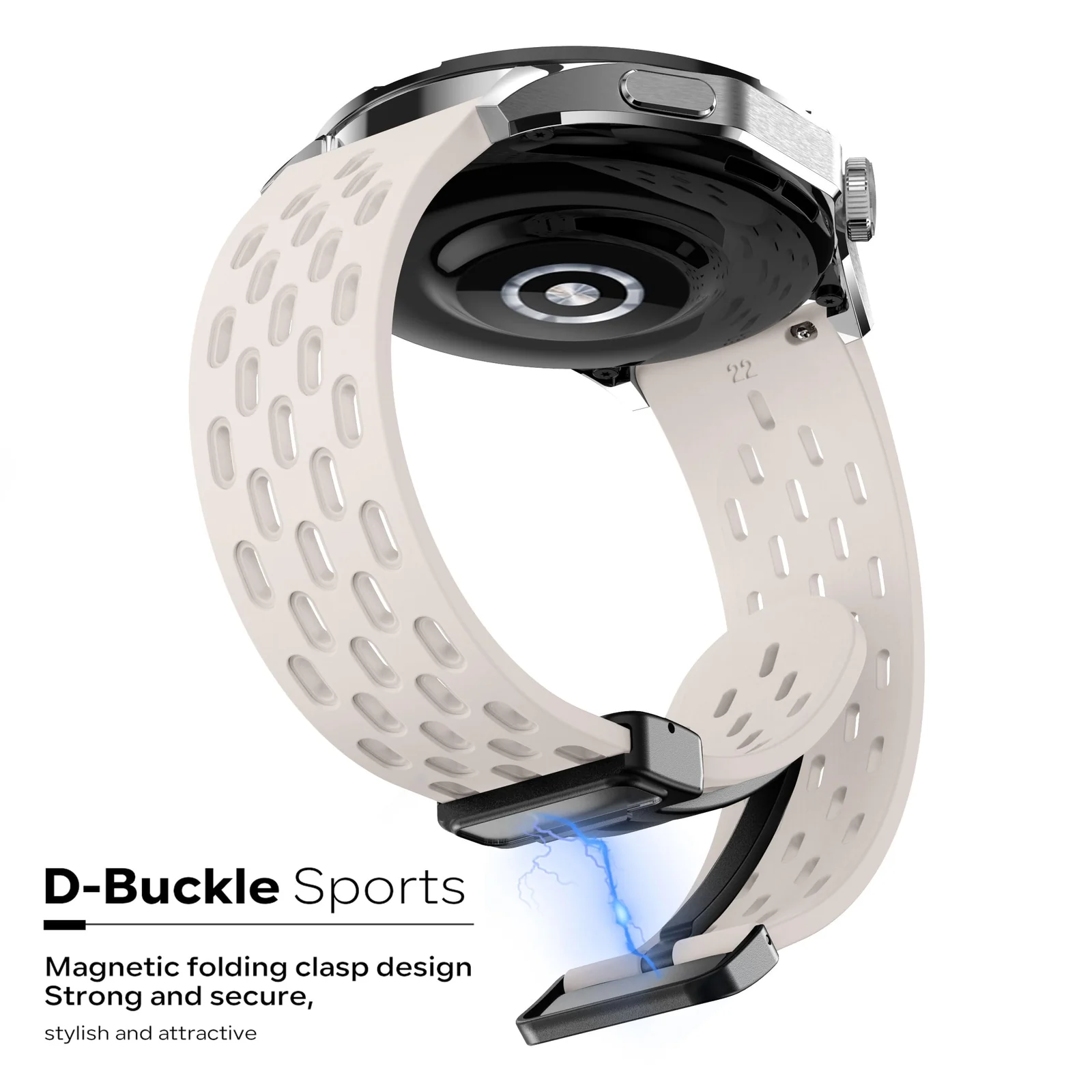 DL3 Mobilak 18mm Silicone Strap For Huawei Watch GT 6 41mm/GT 5 Pro 42 mm/GT 5 41mm/GT4 41 mm/Watch 5 42mm Magnetic Metal Buckle Sport Silicone Breathable Strap, Band Soft Replacment Wristband - Starlight