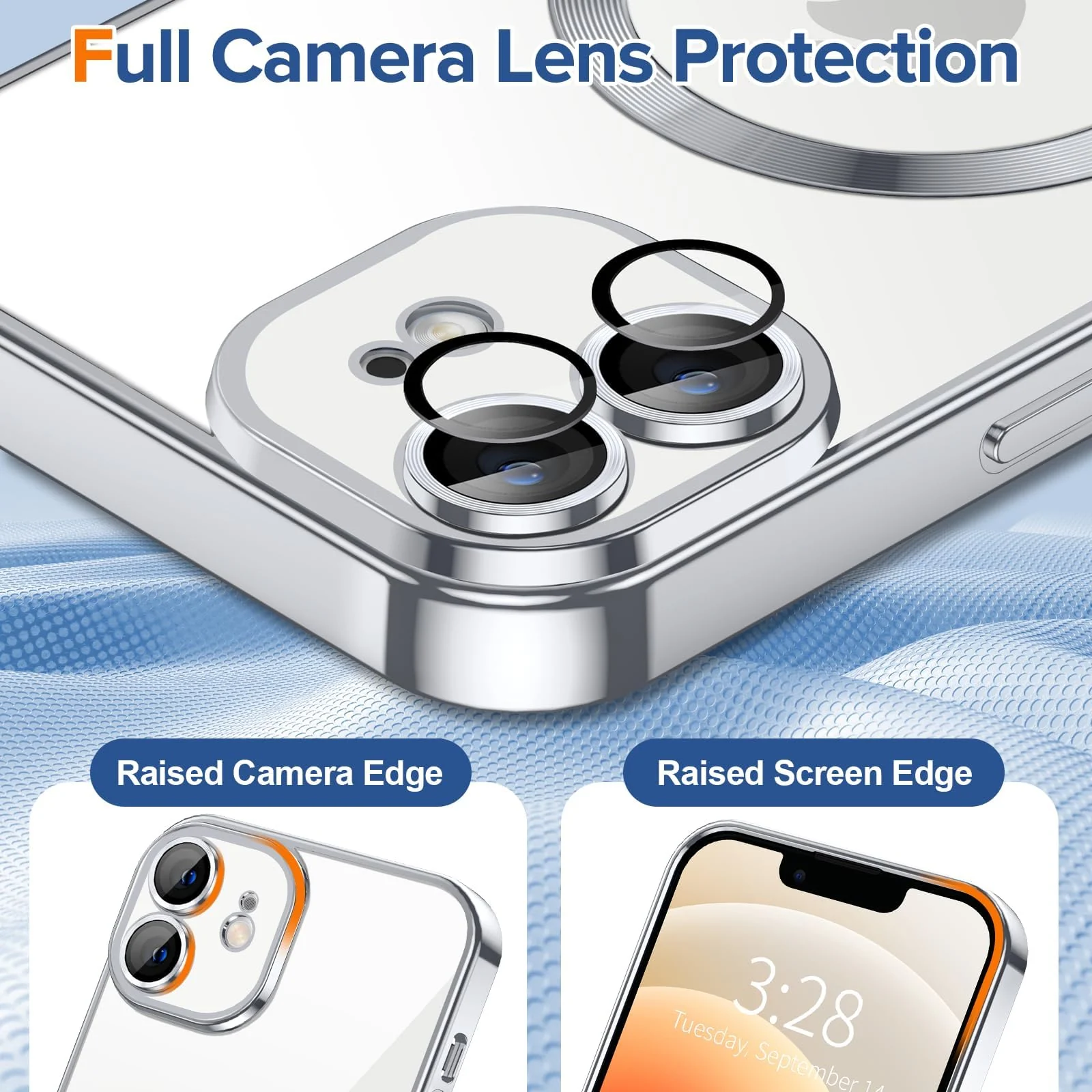 DL3 Mobilak Plated-Edge Protective Case for iPhone 12, Compatible with MagSafe accessories, Built-in magnetic car-mount support, Camera protection - Silver