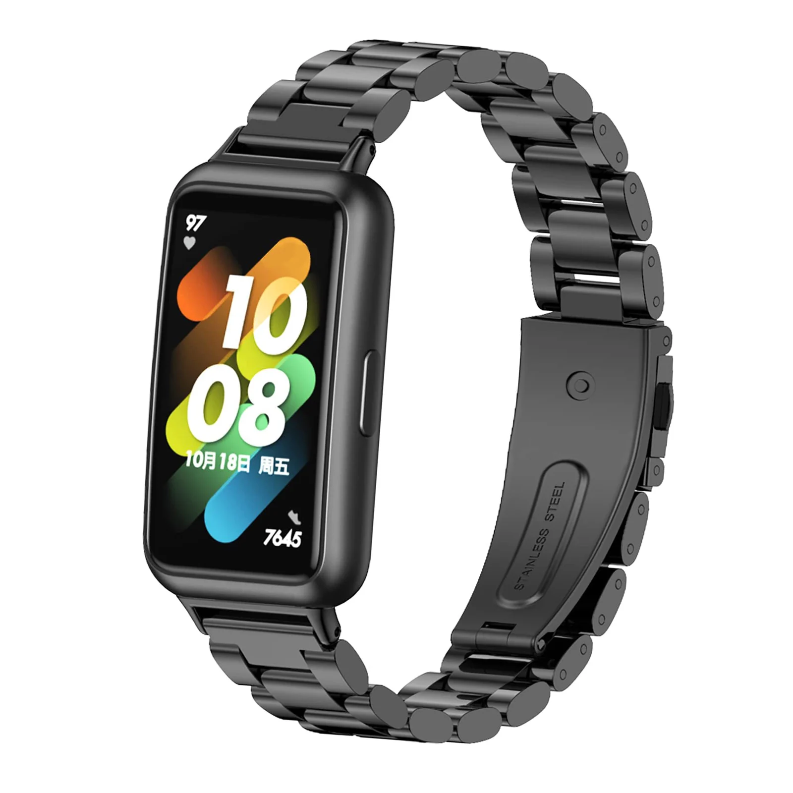 DL3 Mobilak Strap for Huawei Band 7/ Honor Band 7 Stainless Steel Replacement Metal Straps Bracelet Compatible with Huawei Watch Band 7 Standard and Huawei Band 7 NFC Edition Bracelets - Black