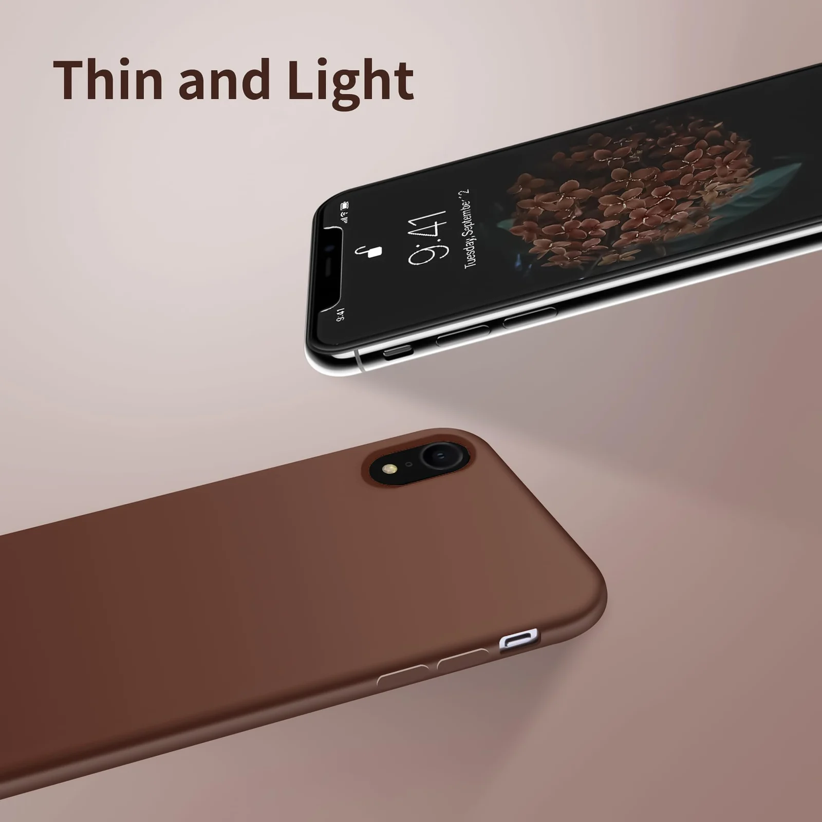 DL3 Mobilak Liquid Silicone Protective Case with Soft Microfiber Lining for iPhone XR - Brown