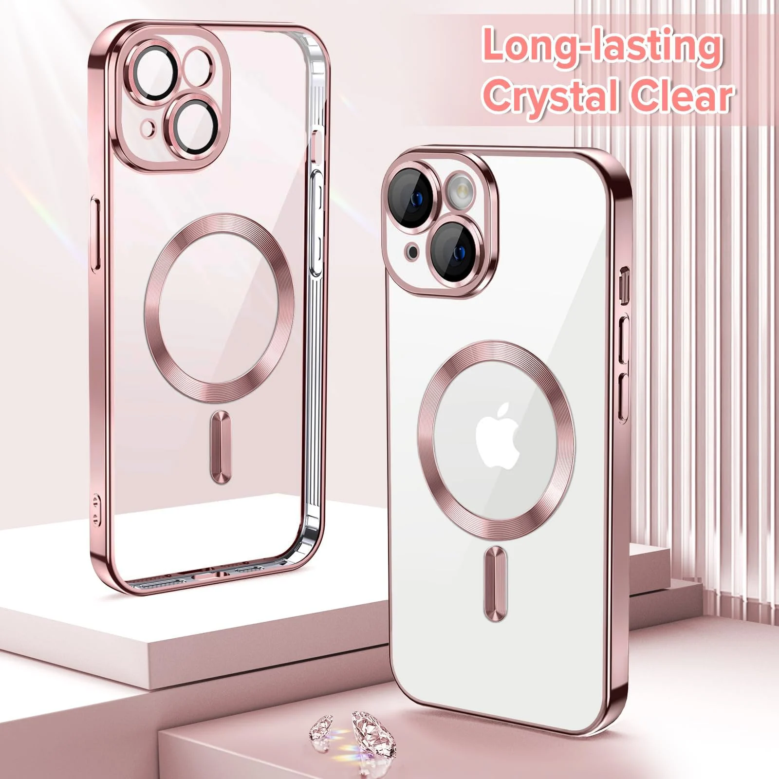 DL3 Mobilak Clear MagSafe-Compatible TPU Case and Camera Lens Protector for iPhone 13 (6.1 Inch) - Rose Gold