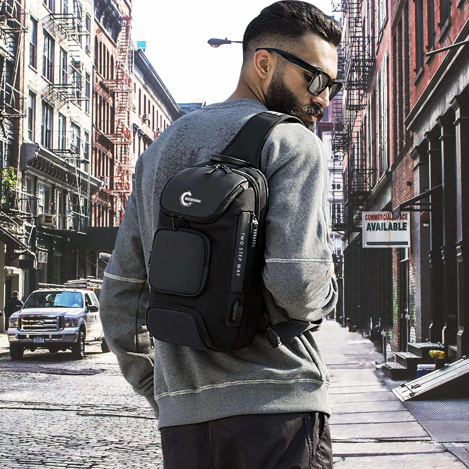 Mobigon Laptop Sling Backpack Anti Theft Bag, Hiking Daypack 13 Inch Fits iPad - Tablet 7 to 9.7 Inch Nylon Travel Bags for Men, Single Shoulder Camping Dayback with USB Charging Port - Black