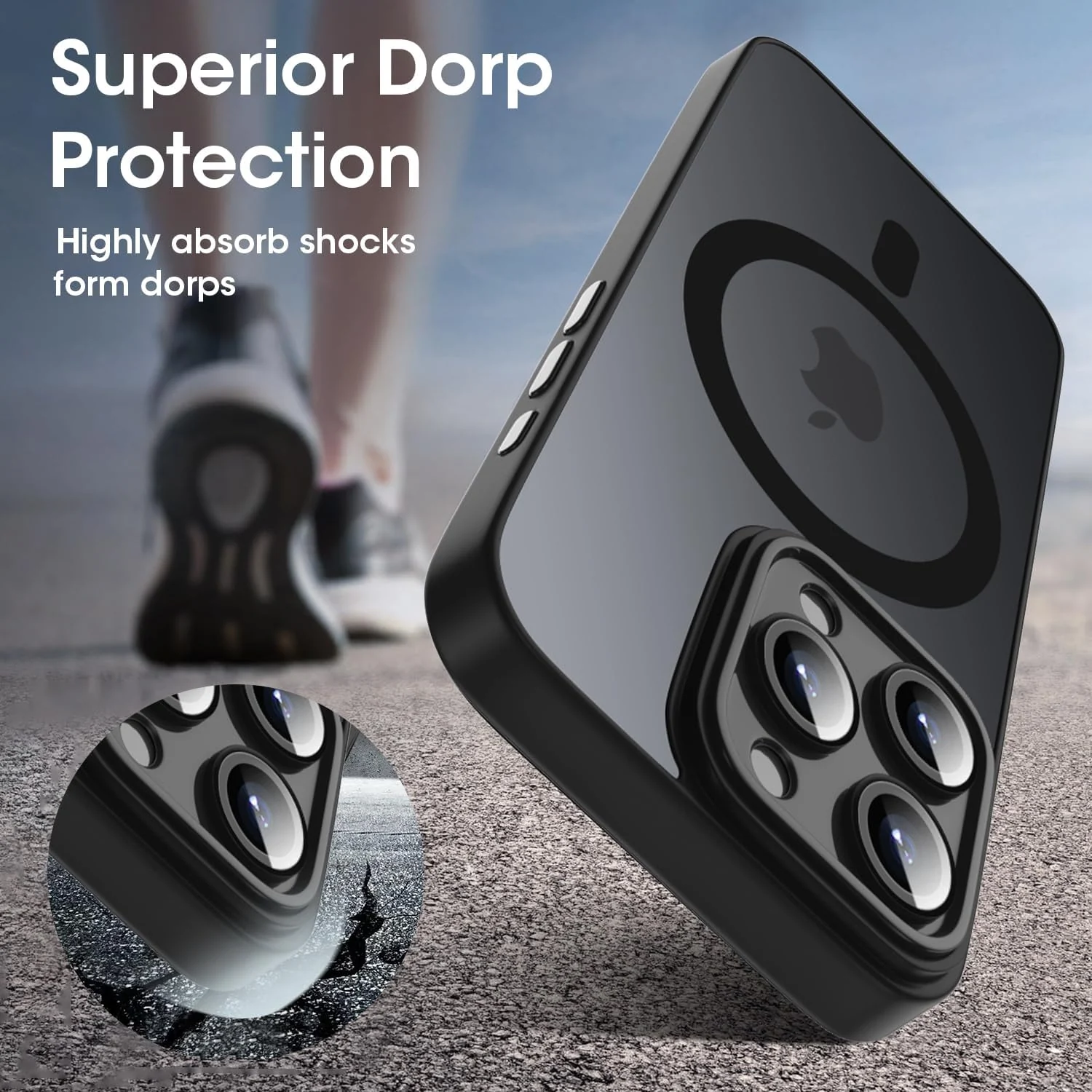 DL3 Mobilak Translucent Matte Case for iPhone 15 Pro Max, Compatible with MagSafe accessories, Supports wireless charging, Camera protection - Black