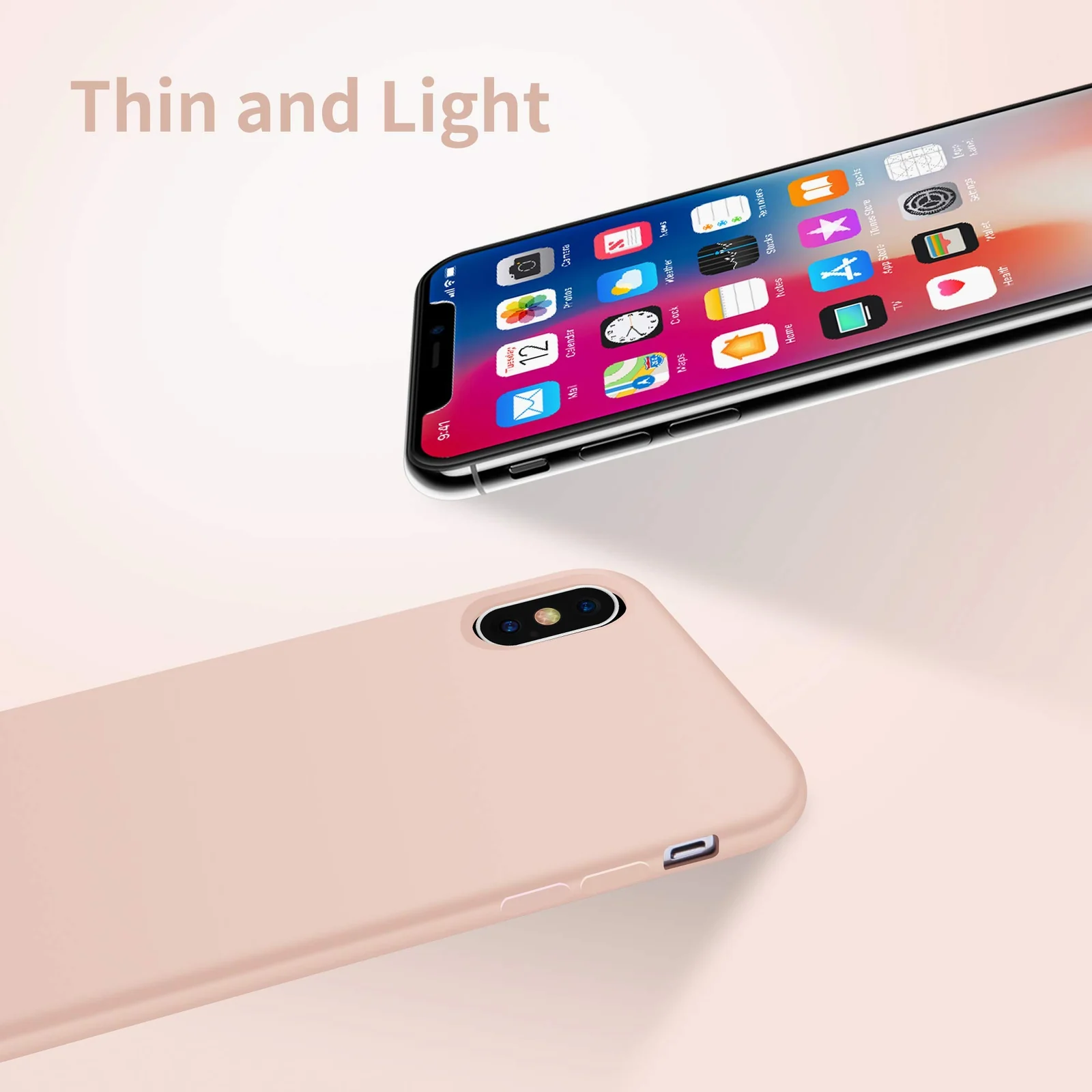 DL3 Mobilak Compatible with iPhone X/iPhone XS Case, Liquid Silicone Case, Full Body Protective Cover, Shockproof, Slim Phone Case, Anti-Scratch Soft Microfiber Lining - Pink Sand