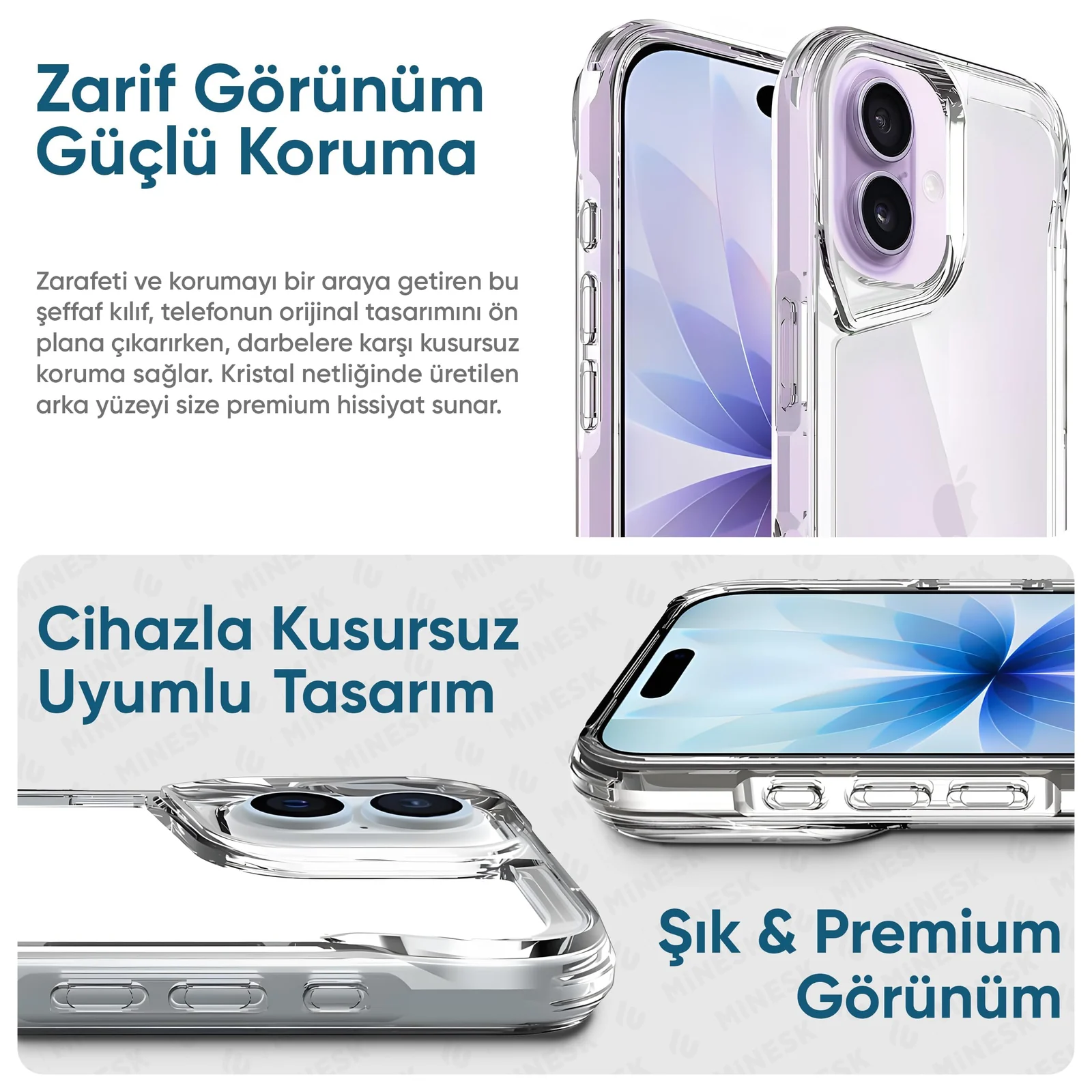 DL3 Mobilak Rugged Protective Case for iPhone 17, Supports wireless charging, Shock-absorbing protection, Non-slip grip - Clear