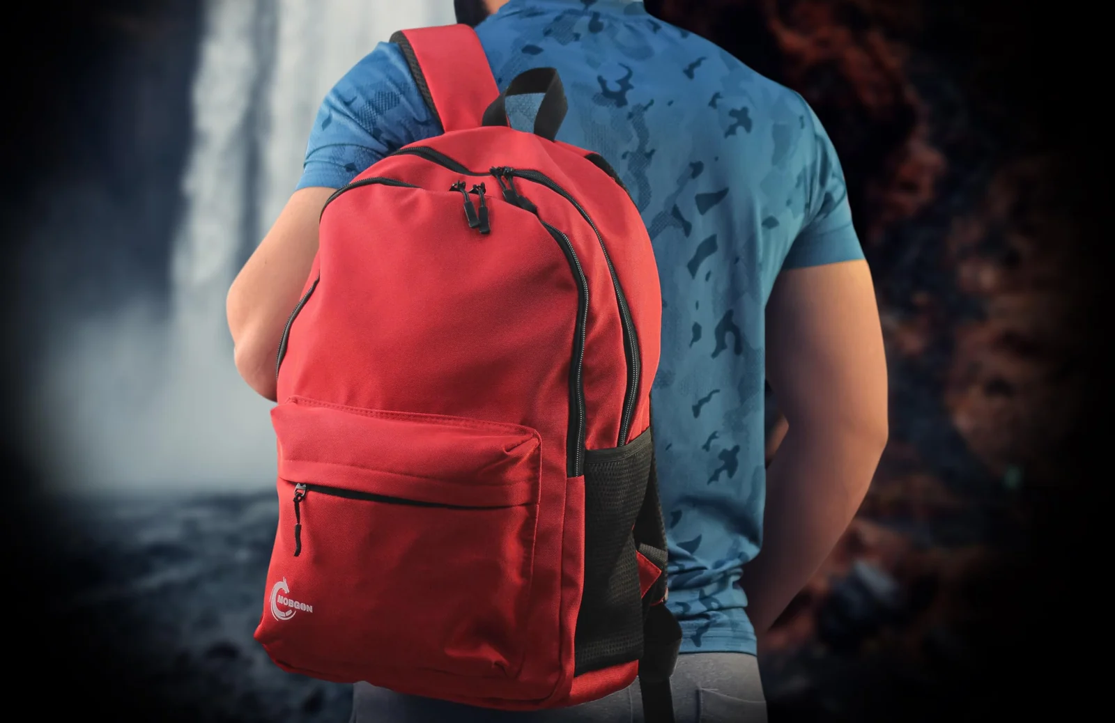 Mobigon Backpack for Student, School Bag, Large Capacity Backpack, Aesthetic Bookbag, Fashion Simple Casual Daypacks for Men Women, For School Shopping Travel Sports Vacation - Red