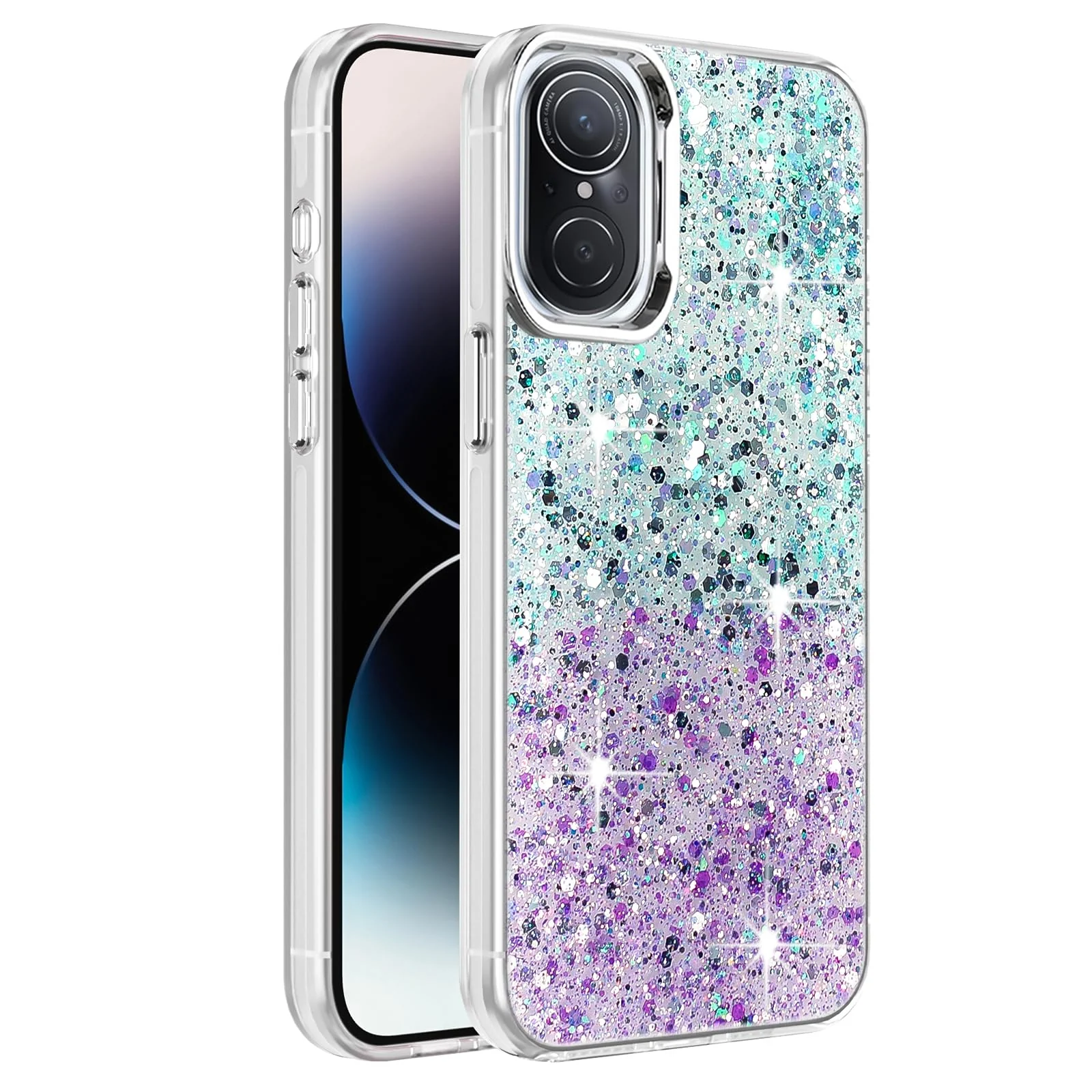 DL3 Mobilak Glitter Protective Case for Huawei Nova 9 SE / Honor 50 SE, Supports wireless charging, Camera protection, Shock-absorbing protection - Green Purple