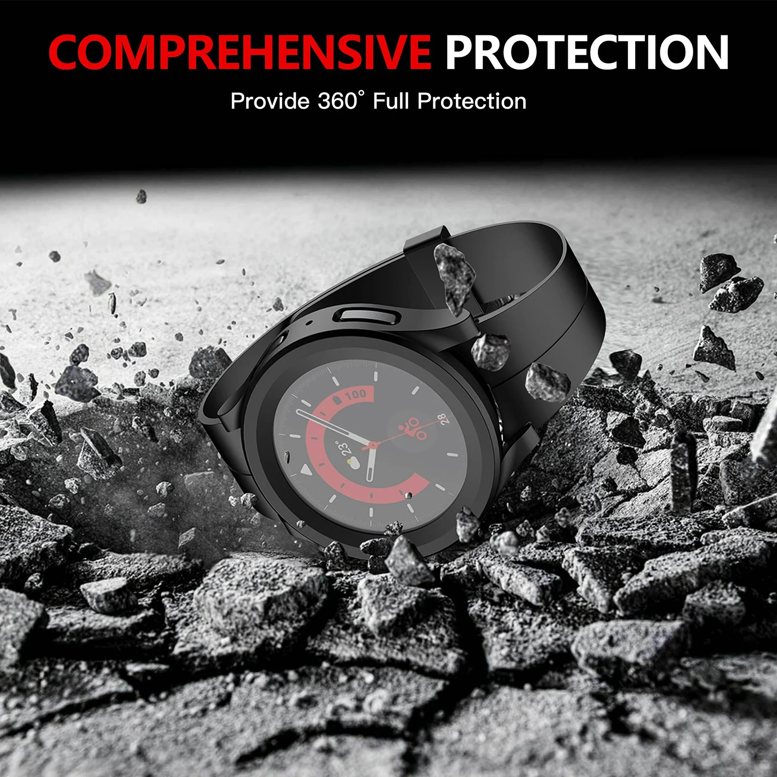 DL3 Mobilak Protective Case Compatible with Samsung Galaxy Watch 5 Pro 45mm 9H Hardness PC Case Bumper Full Slim Protective Cover with Tempered Glass For Samsung Galaxy Watch5 Pro 45mm - Black