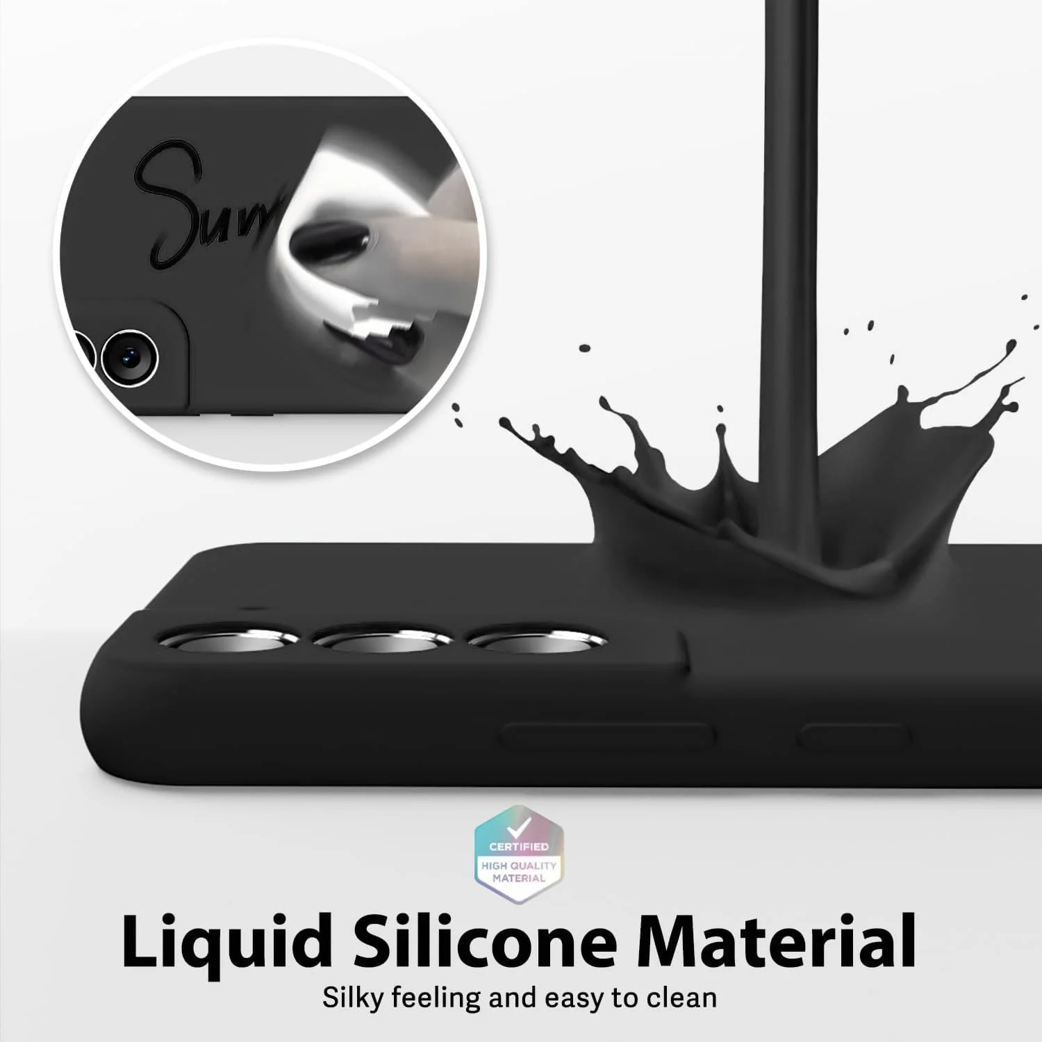 DL3 Mobilak Liquid Silicone Protective Case with Soft Microfiber Lining with Full Camera Protection for Samsung Galaxy S22 5G - Black