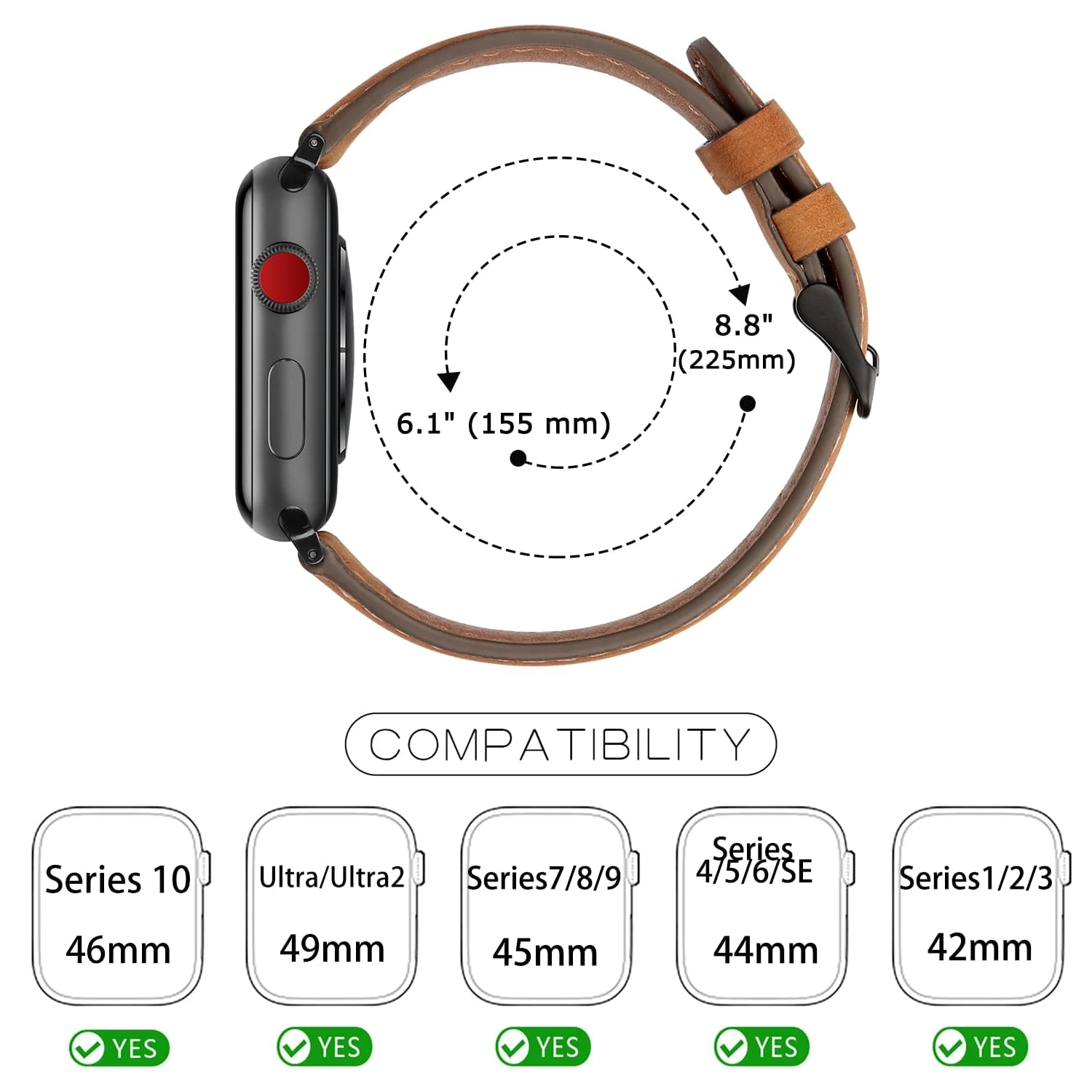 DL3 Mobilak Compatible with Apple Watch Band 49mm 46mm 45mm 44mm 42mm Leather Band Replacement Strap, Soft Leather Bracelet for iWatch Series 11 10 9 8 7 6 5 4 SE SE2 Ultra 3 2 1 - Light Brown