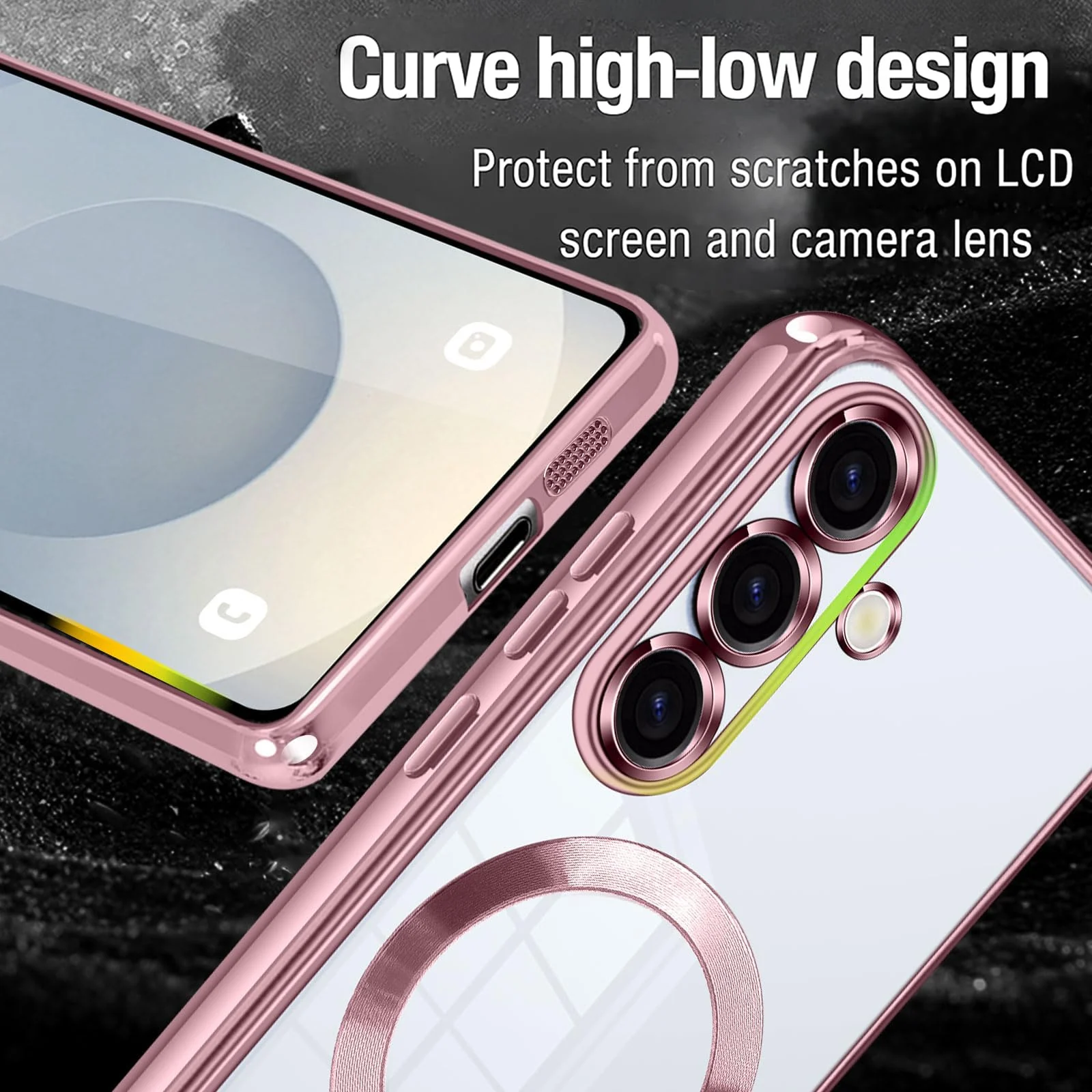 DL3 Mobilak Clear MagSafe-Compatible TPU Case and Camera Lens Protector for Samsung Galaxy A05S - Pink
