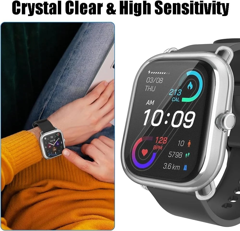 DL3 Mobilak Case Compatible with Amazfit GTS 2 Mini/Bip U Pro/Bip S/Bip Lite Case All-Around Screen Protector Watch Soft TPU Shockproof Cover Slim Guard Thin Bumper Shell Protector - Silver