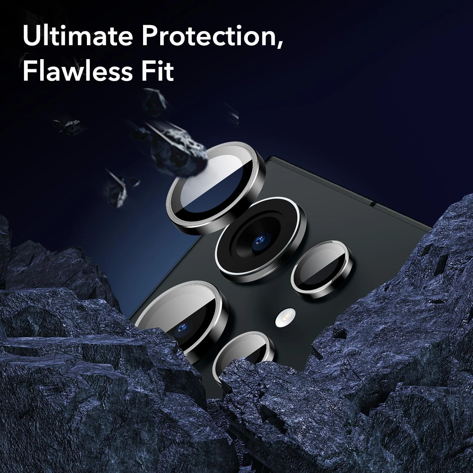DL3 Mobilak for Samsung Galaxy S22 Ultra Camera Lens Protector, Individual Lens Protectors, Scratch-Resistant Ultra-Thin Tempered Glass with Aluminum Ring Cover, Galaxy S22 Ultra Case Friendly - Black