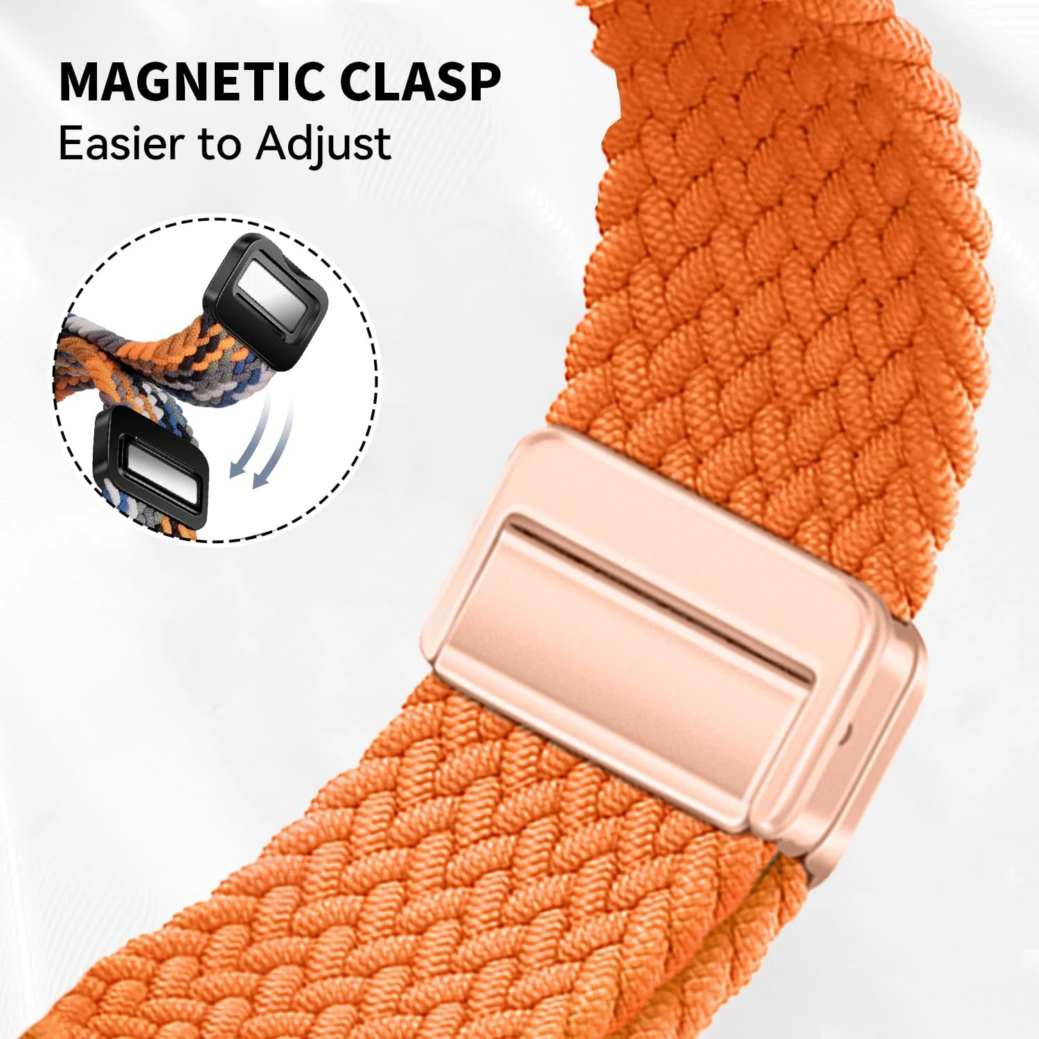 DL3 Mobilak 22mm Magnetic Band for Redmi Watch 5 Active/5 Lite/Samsung Galaxy Watch 3 45mm/Watch 46mm/Gear S3/Huawei watch GT6 GT5 46MM/GT2E/GT6 Pro/GT 5 Pro/Amazfit GTR 4/3, Stretchy Braided Nylon Sport Strap - Orange