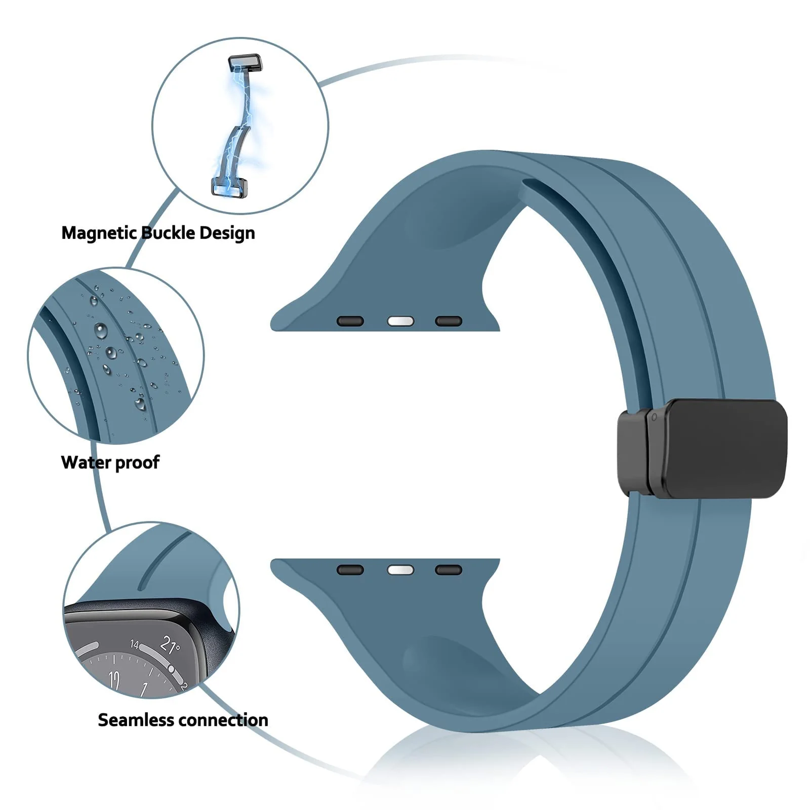 DL3 Mobilak Magnetic Bands for Apple Watch Ultra/Ultra 2 Band 49mm 45mm 44mm 42mm 41mm 40mm 38mm, Soft Sport Silicone Strap for iwatch Series 9/8/7/6/5/4 (Star Blue, 42mm/44mm/45mm/49mm), unisex-adult - Black