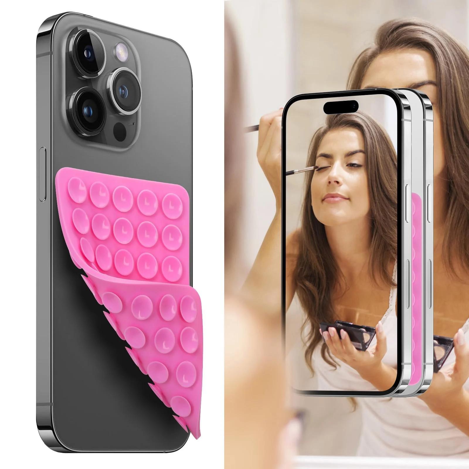 DL3 Mobilak Silicone Suction Cup Phone Mount for iPhone and Android, Double-sided suction design, Hands-free phone support, Strong suction grip - A.Pink