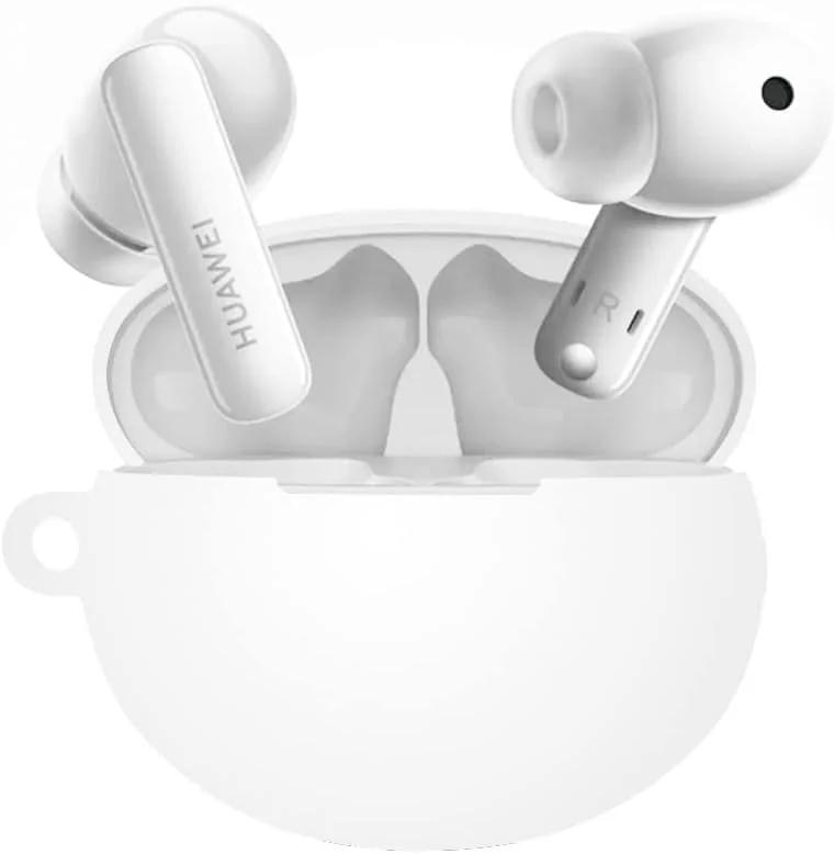 DL3 Mobilak Silicone Case Compatible with Huawei FreeBuds 6i Earbuds, Soft Silicone Protective Case Cover, Shockproof Sleeve with Carabiner For Huawei FreeBuds 6i - White