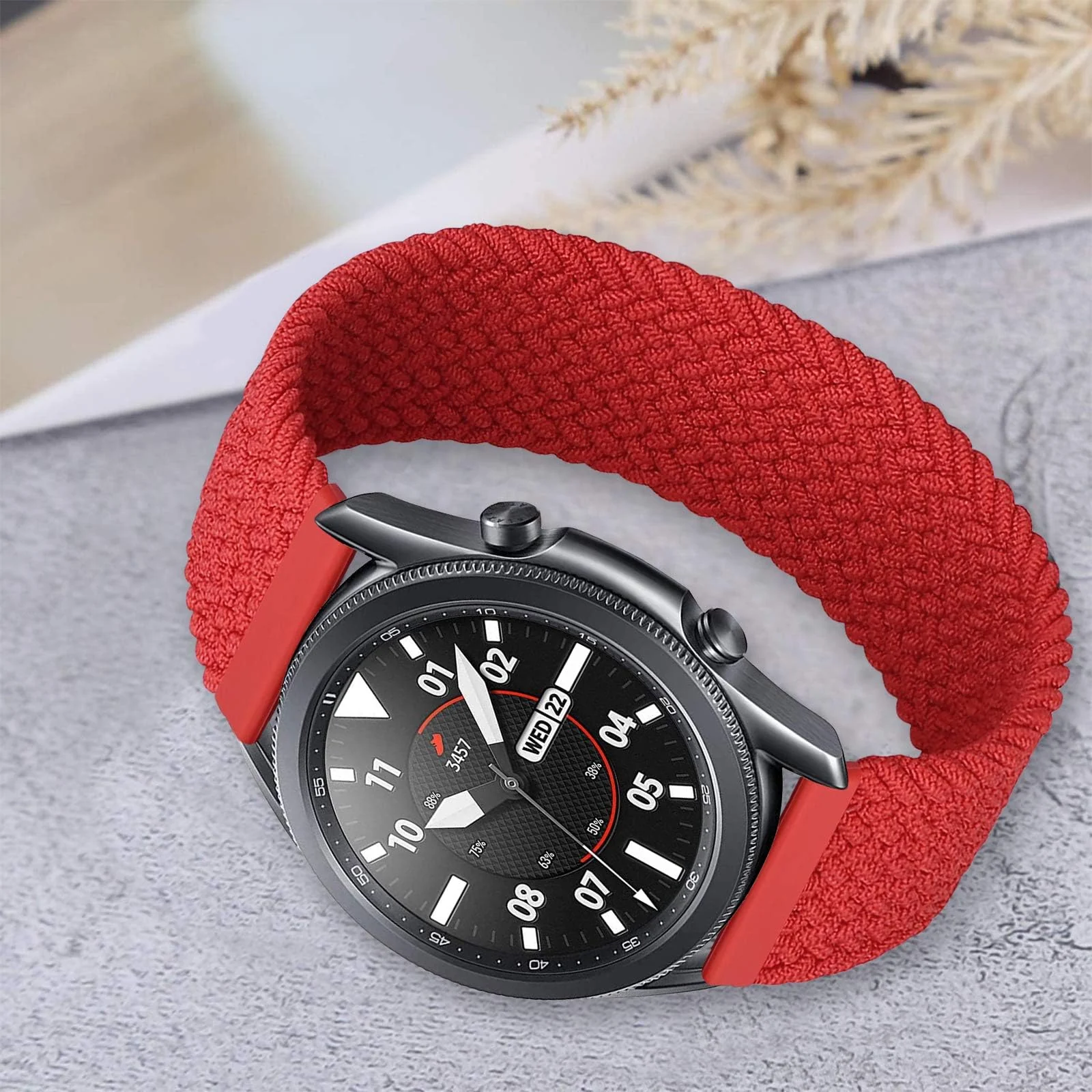 DL3 Mobilak Band 20MM Nylon Braided Solo Loop Strap For Samsung Gear Sport/Watch 6/5/4 40mm 44mm/Watch 6 Classic 43mm 47mm/ 5 Pro 45mm/active 2 40mm 44mm (Small) - Red